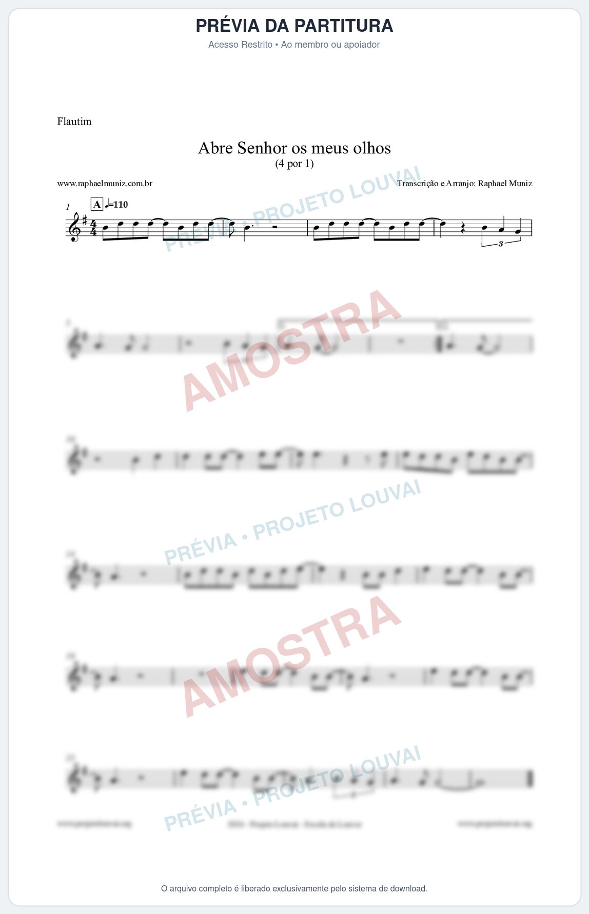 Prévia protegida da primeira página da partitura Partitura para Flautim - Abre Senhor os meus olhos - Quatro por Um