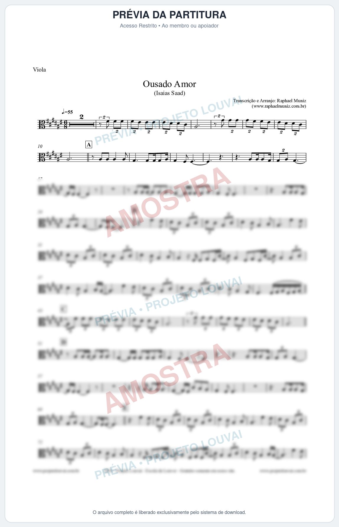 Prévia protegida da primeira página da partitura Partitura para Viola - Ousado Amor (Reckless Love) - Isaias Saad