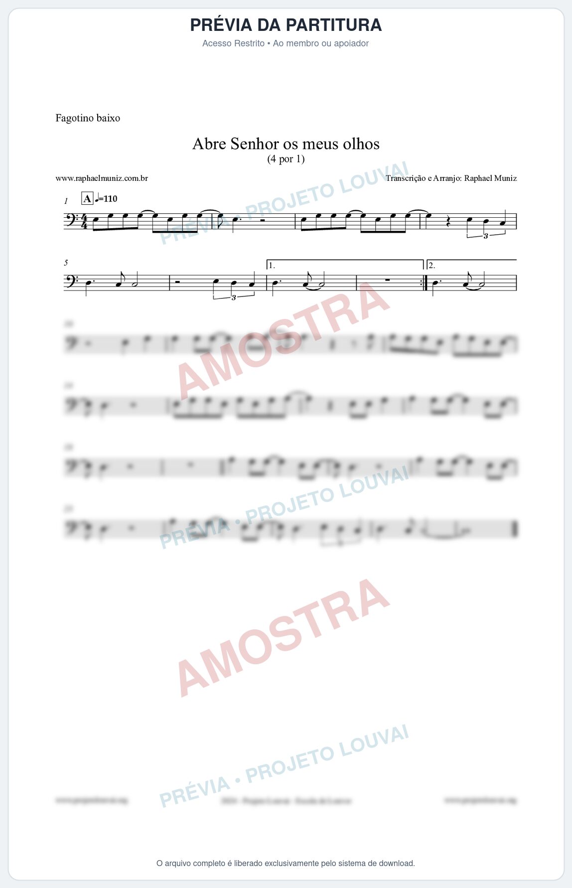 Prévia protegida da primeira página da partitura Partitura para Fagotino baixo - Abre Senhor os meus olhos - Quatro por Um