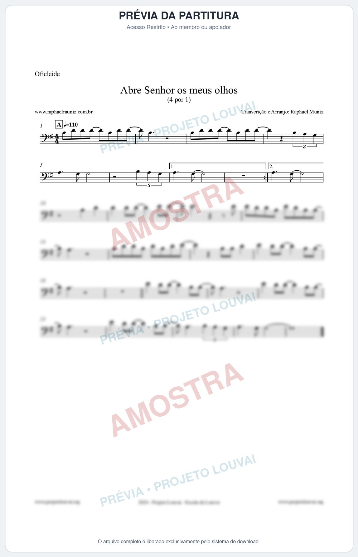Prévia protegida da primeira página da partitura Partitura para Oficleide - Abre Senhor os meus olhos - Quatro por Um