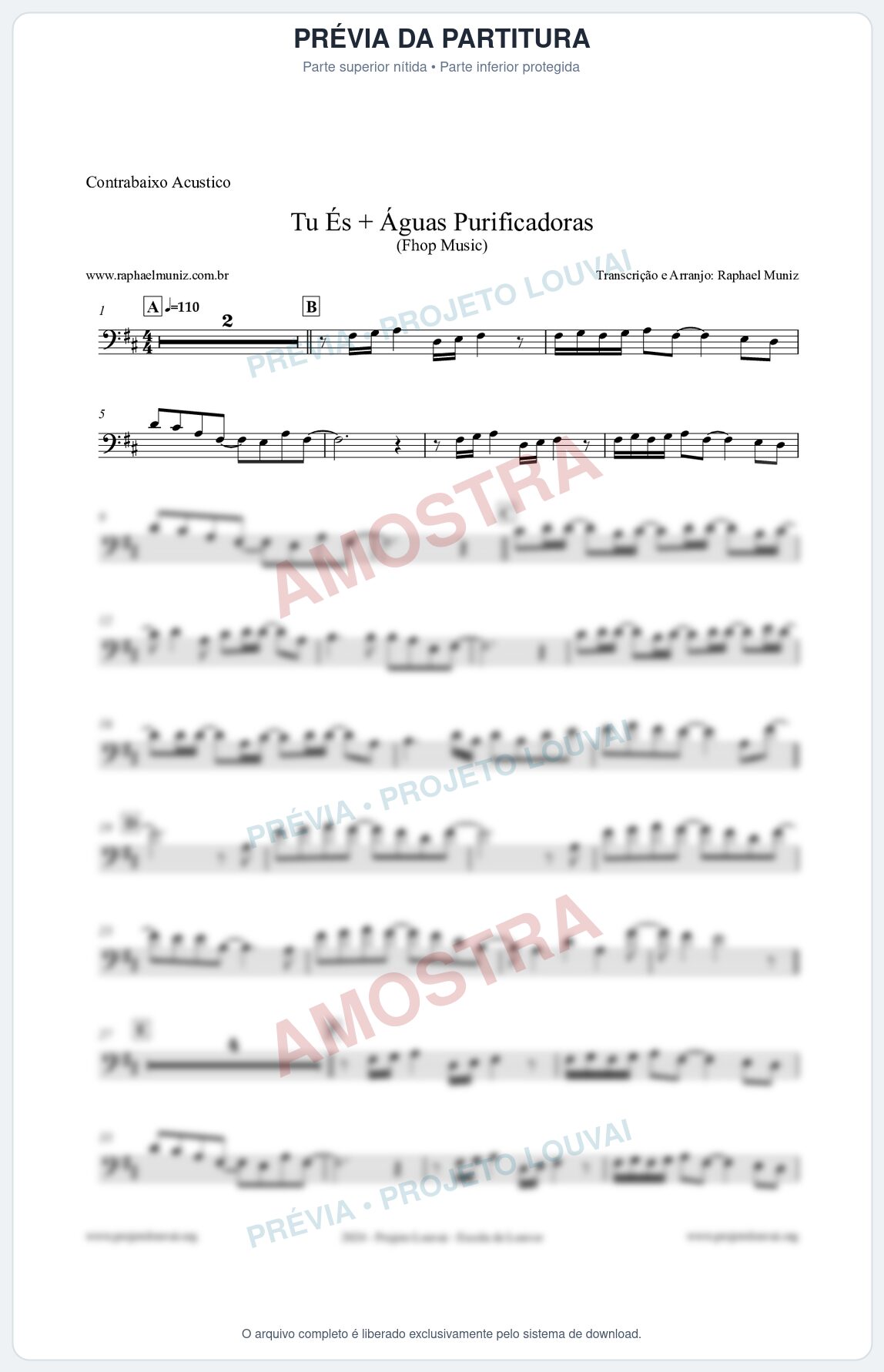 Prévia protegida da primeira página da partitura Partitura para Contrabaixo Acústico - Tu És + Águas Purificadoras - Fhop Music