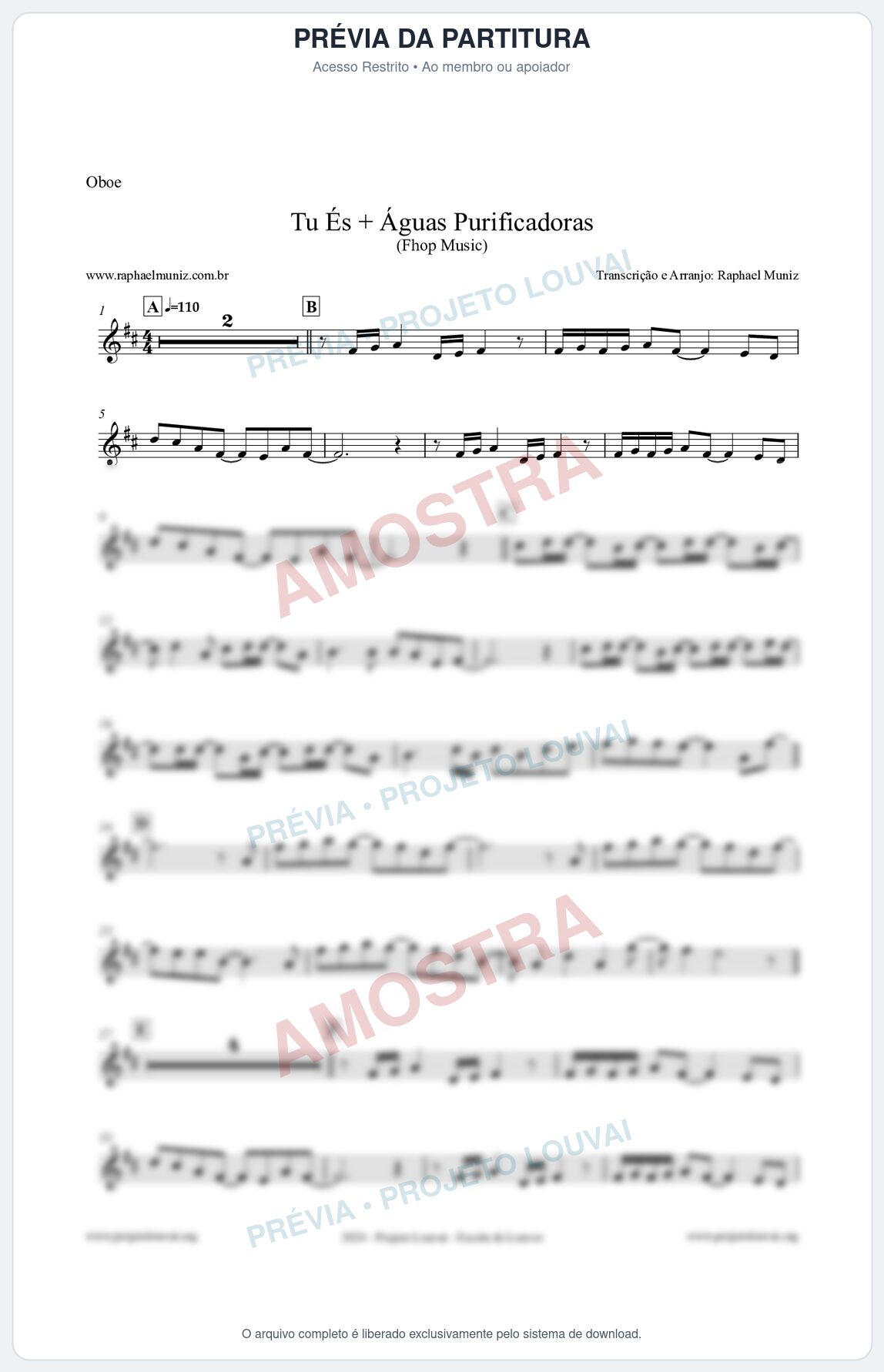 Prévia protegida da primeira página da partitura Partitura para Oboé - Tu És + Águas Purificadoras - Fhop Music