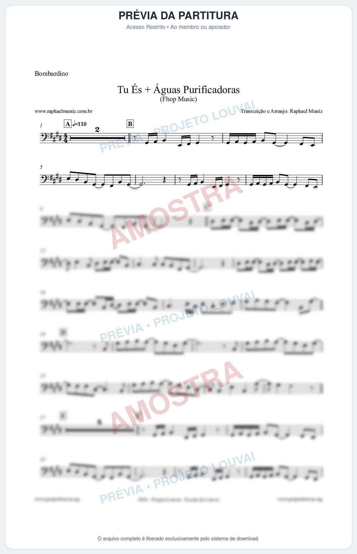 Prévia protegida da primeira página da partitura Partitura para Bombardino - Tu És + Águas Purificadoras - Fhop Music