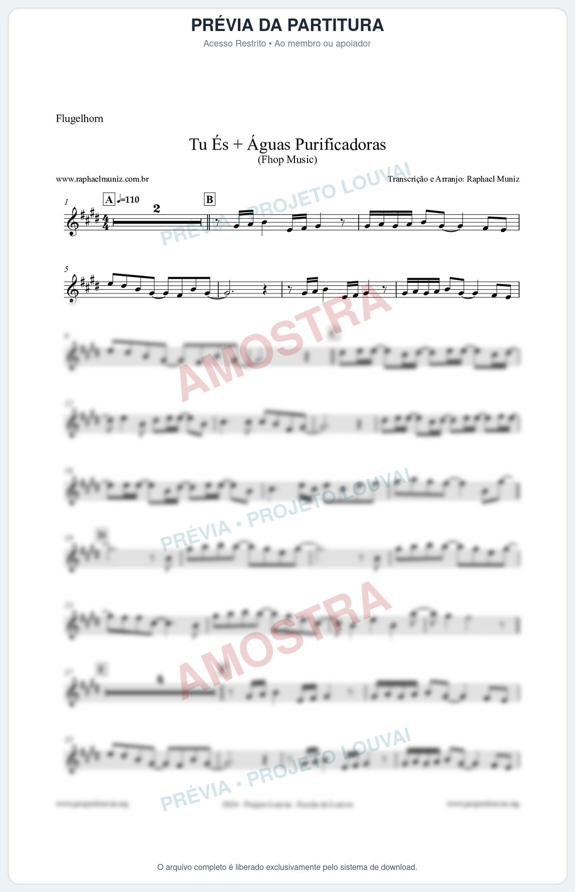 Prévia protegida da primeira página da partitura Partitura para Flugelhorn - Tu És + Águas Purificadoras - Fhop Music