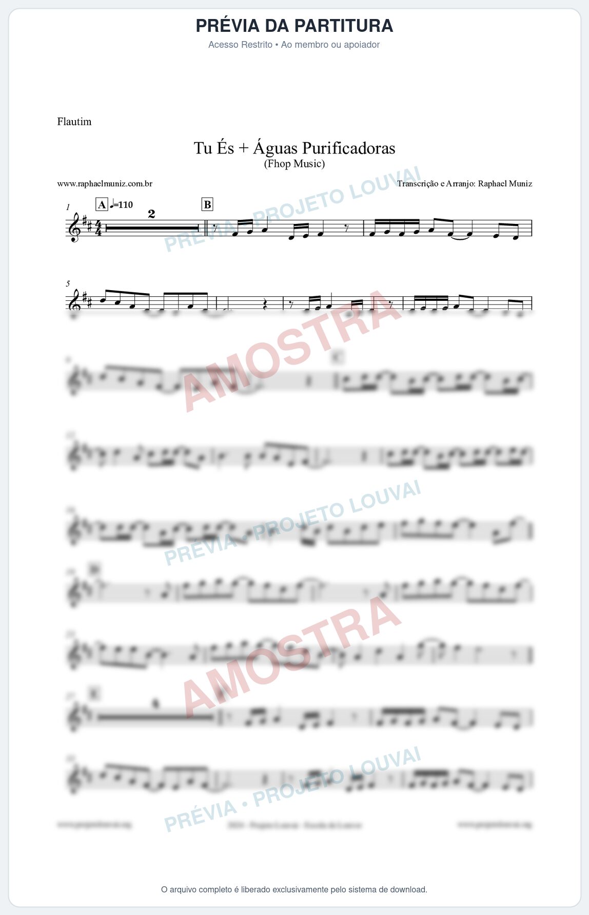 Prévia protegida da primeira página da partitura Partitura para Flautim - Tu És + Águas Purificadoras - Fhop Music