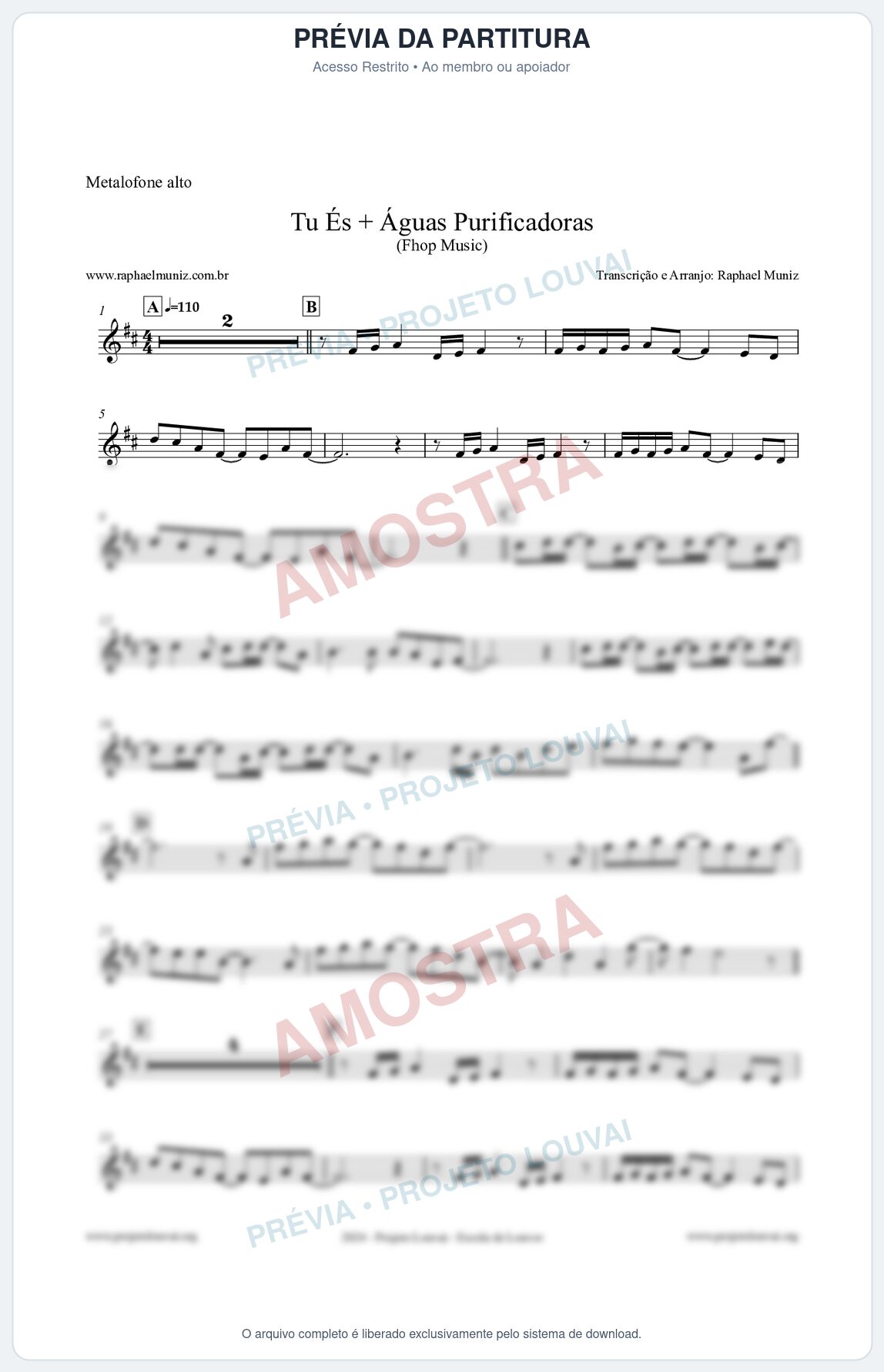 Prévia protegida da primeira página da partitura Partitura para Metalofone alto - Tu És + Águas Purificadoras - Fhop Music