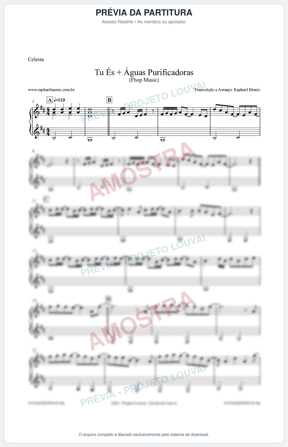 Prévia protegida da primeira página da partitura Partitura para Celesta - Tu És + Águas Purificadoras - Fhop Music