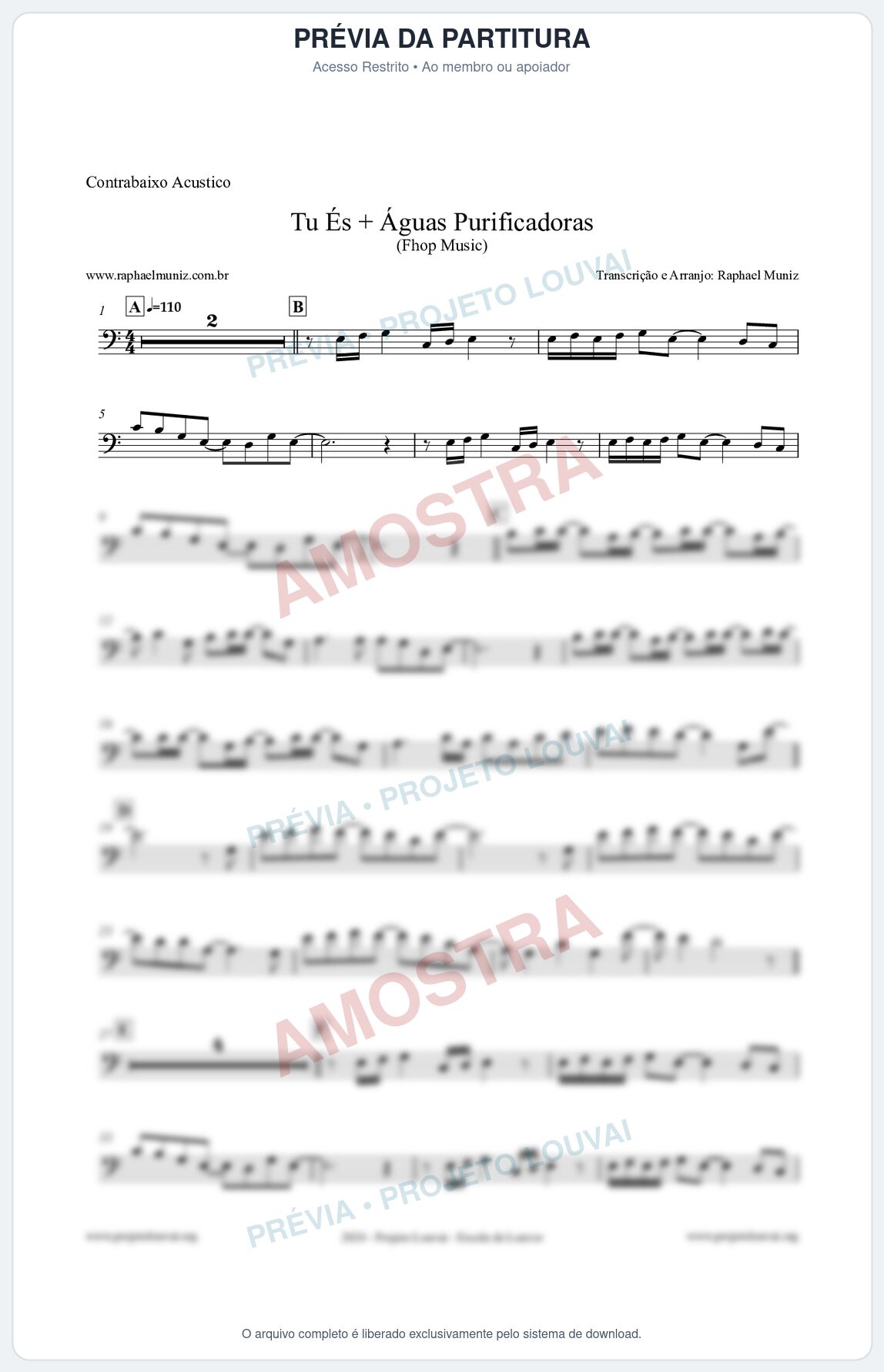 Prévia protegida da primeira página da partitura Partitura para Contrabaixo Acústico - Tu És + Águas Purificadoras - Fhop Music