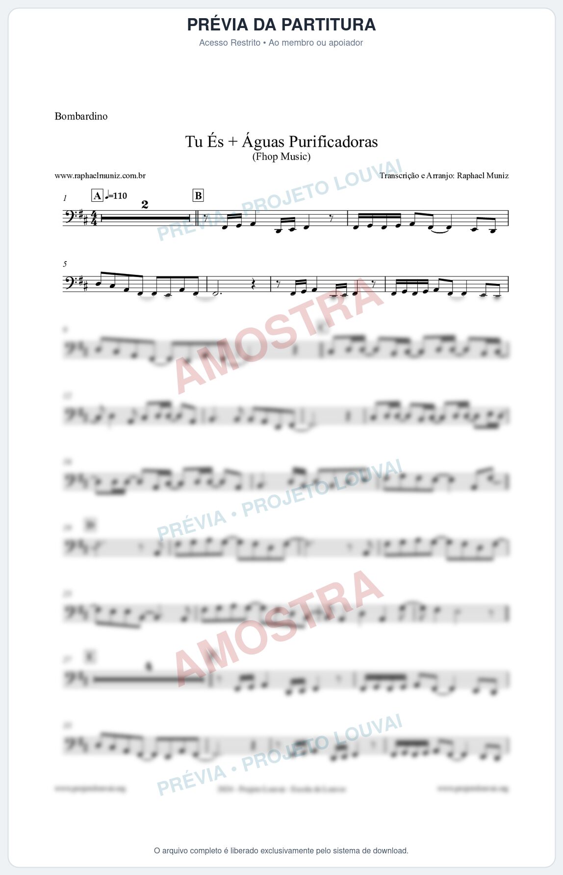 Prévia protegida da primeira página da partitura Partitura para Bombardino - Tu És + Águas Purificadoras - Fhop Music
