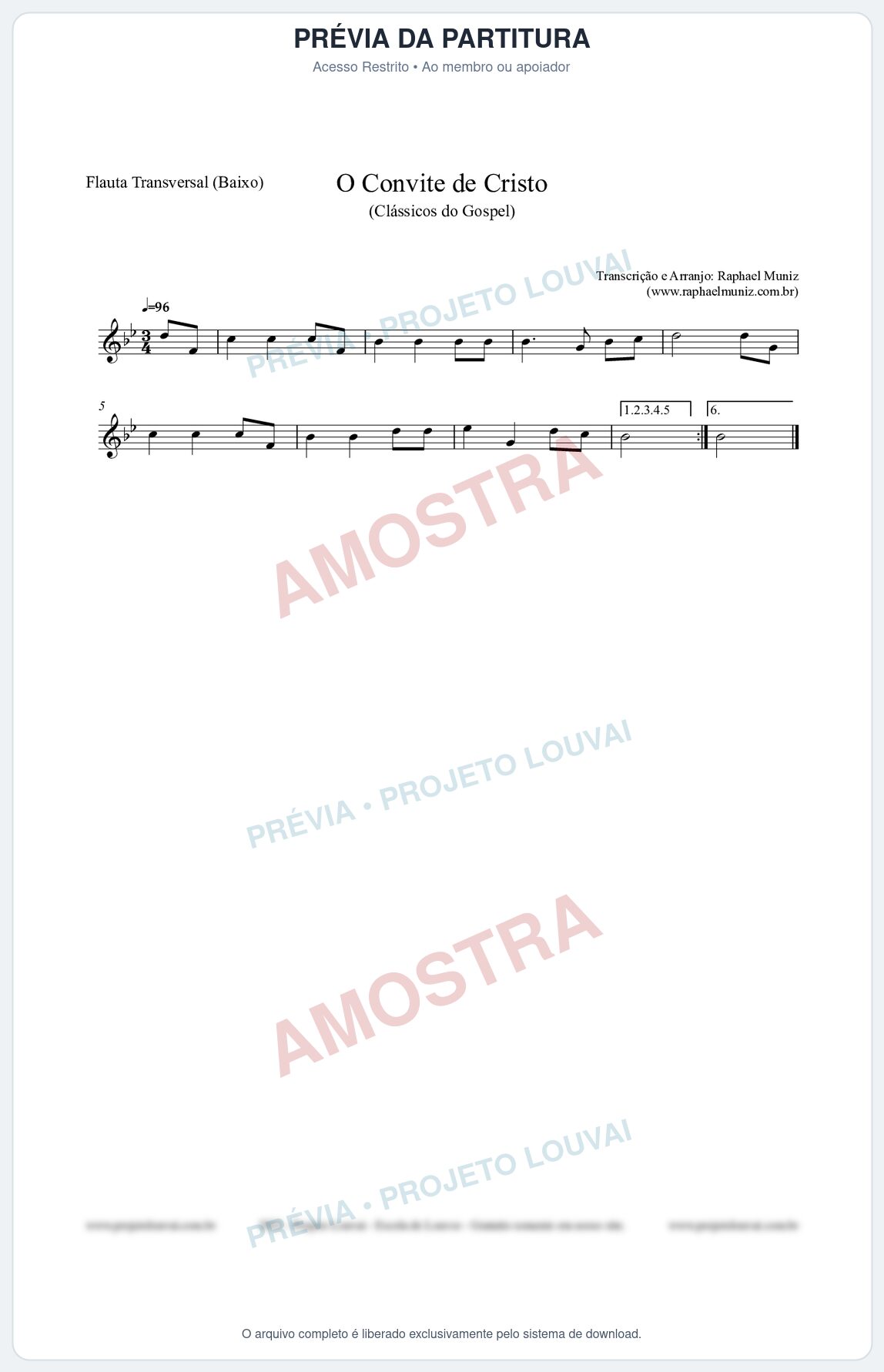 Prévia protegida da primeira página da partitura Partitura para Flauta Transversal (Baixo) - O Convite de Cristo - Harpa Cristã nº19 - Clássicos do Gospel