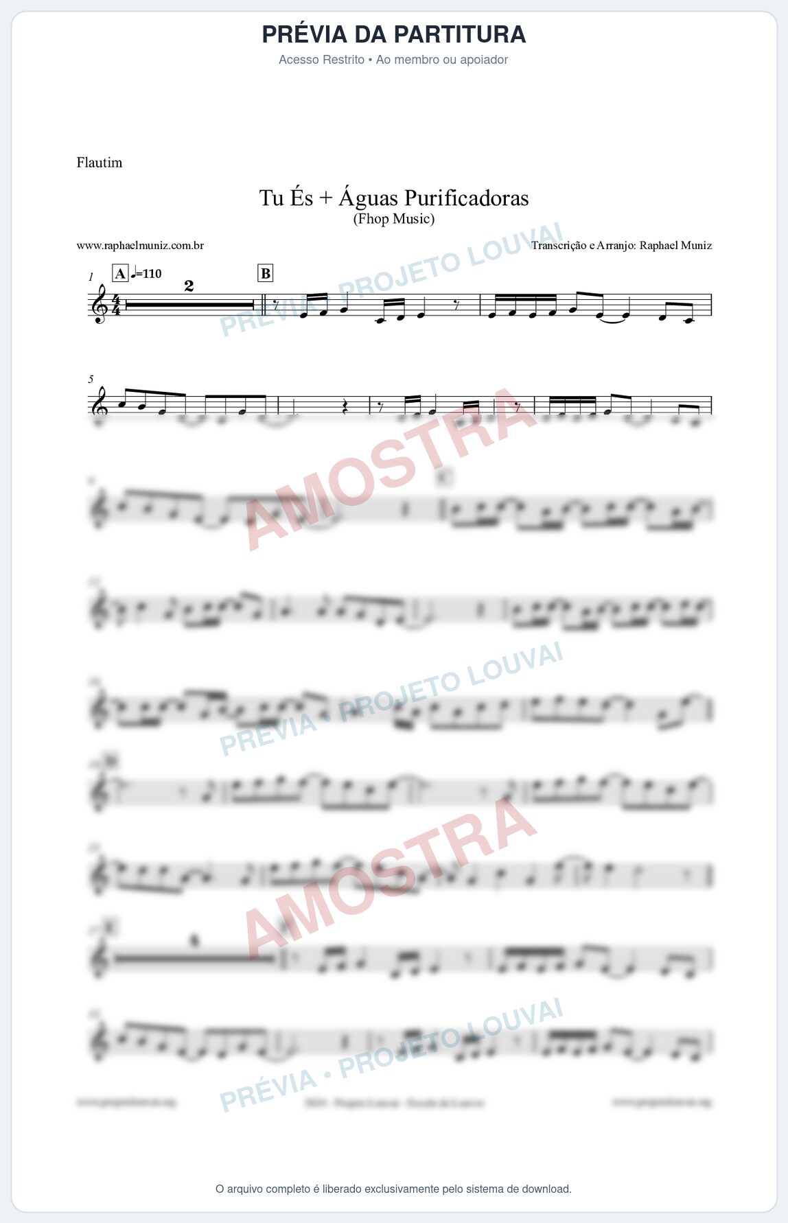 Prévia protegida da primeira página da partitura Partitura para Flautim - Tu És + Águas Purificadoras - Fhop Music