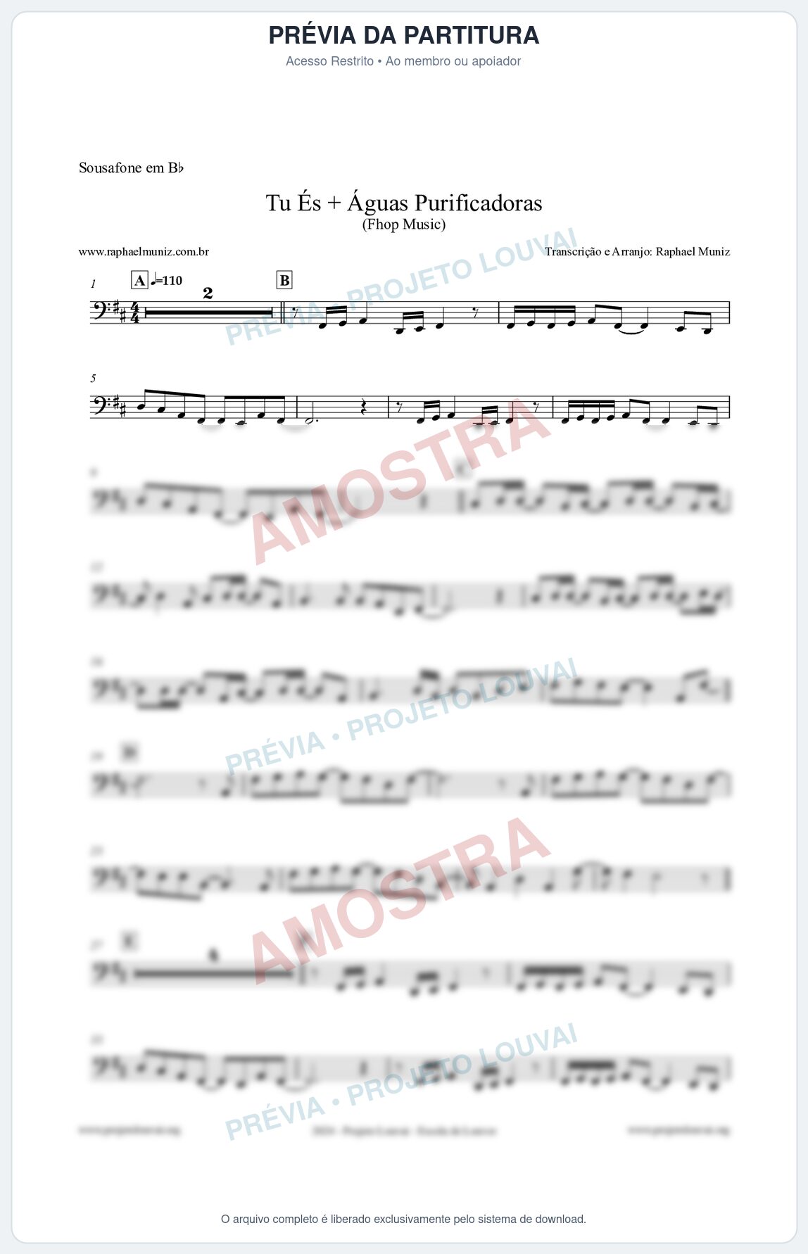 Prévia protegida da primeira página da partitura Partitura para Sousafone em Bb - Tu És + Águas Purificadoras - Fhop Music