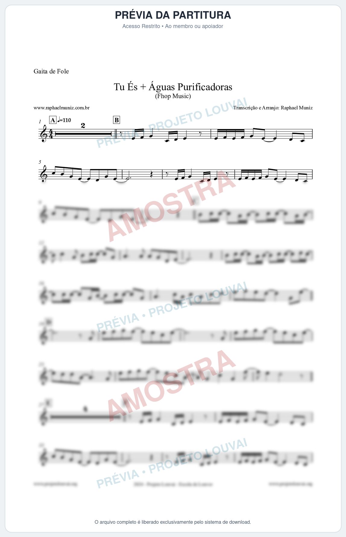 Prévia protegida da primeira página da partitura Partitura para Gaita de Fole - Tu És + Águas Purificadoras - Fhop Music