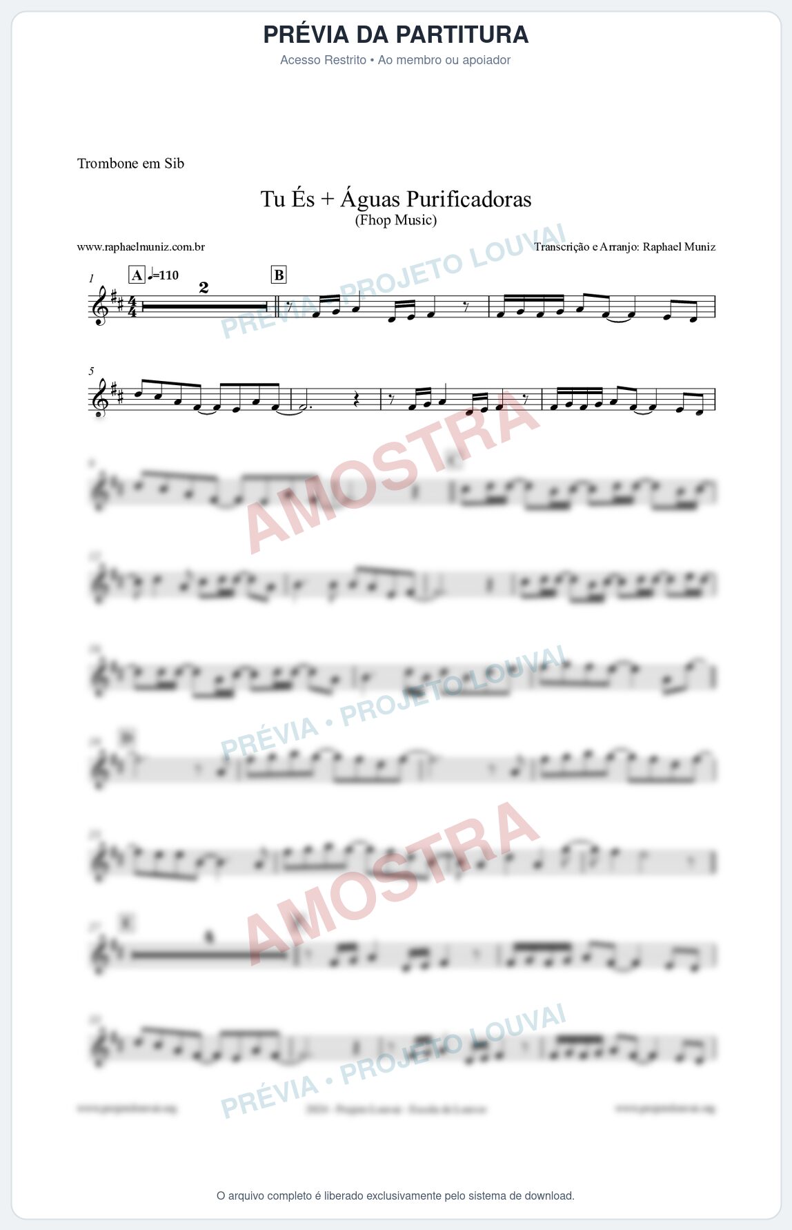 Prévia protegida da primeira página da partitura Partitura para Trombone em Sib - Tu És + Águas Purificadoras - Fhop Music