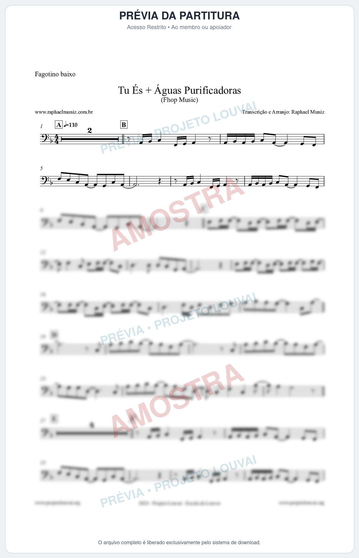 Prévia protegida da primeira página da partitura Partitura para Fagotino baixo - Tu És + Águas Purificadoras - Fhop Music