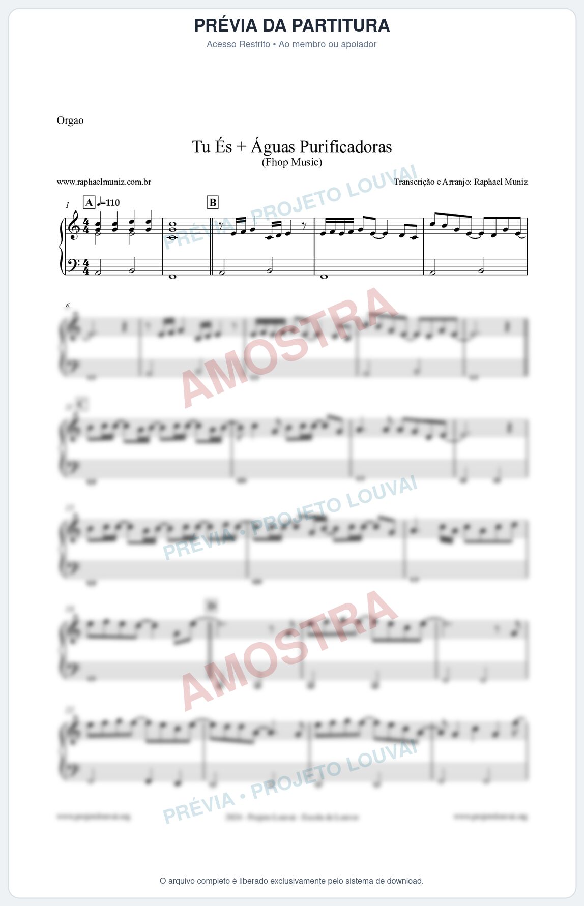 Prévia protegida da primeira página da partitura Partitura para Órgão - Tu És + Águas Purificadoras - Fhop Music