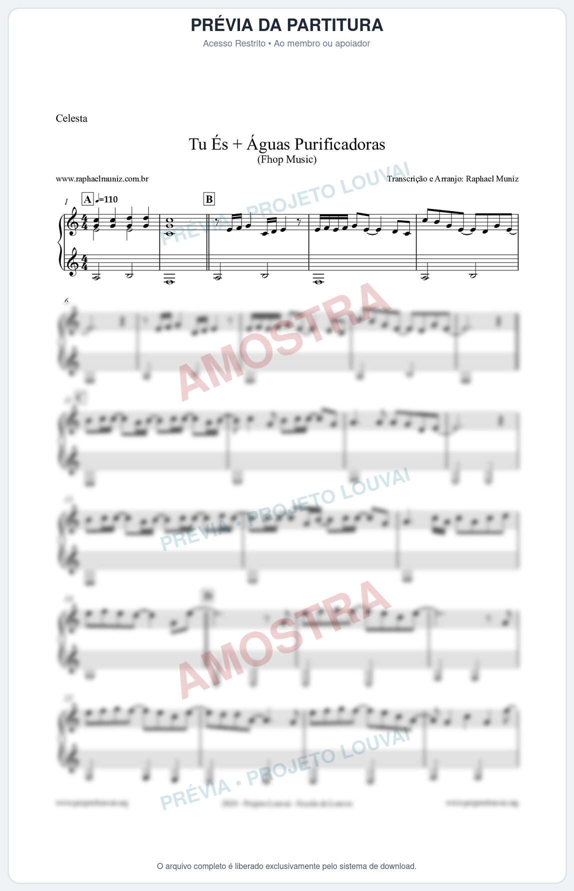 Prévia protegida da primeira página da partitura Partitura para Celesta - Tu És + Águas Purificadoras - Fhop Music