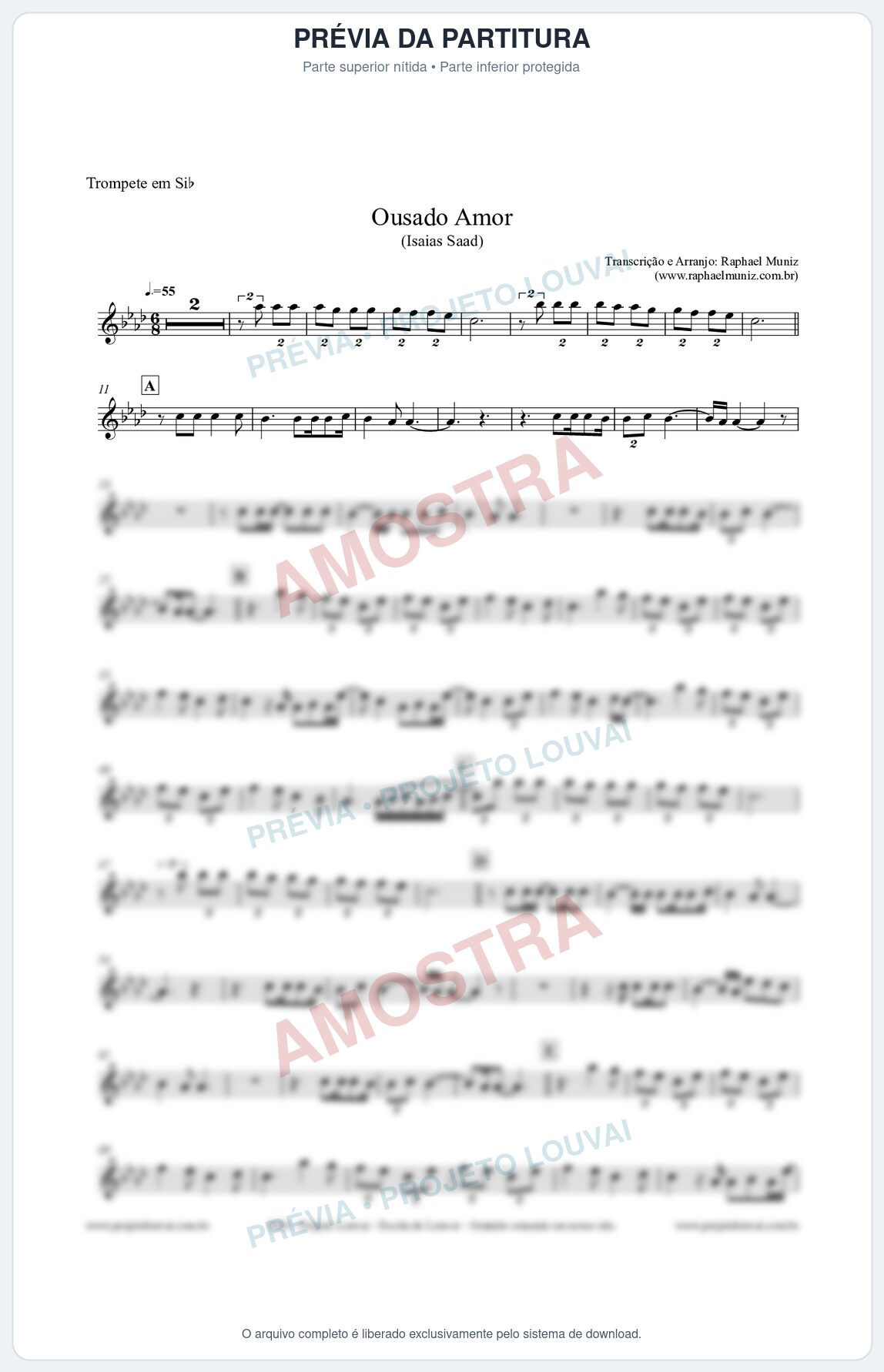 Prévia protegida da primeira página da partitura Partitura para Trompete - Ousado Amor (Reckless Love) - Isaias Saad