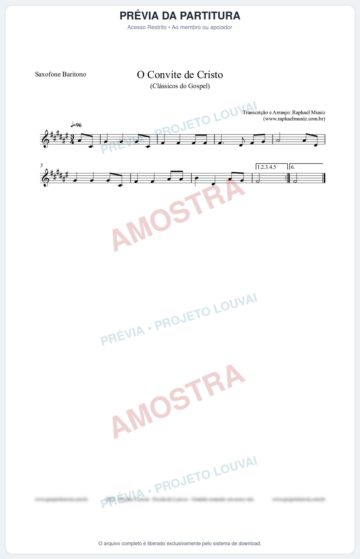 Prévia protegida da primeira página da partitura Partitura para Saxofone Barítono - O Convite de Cristo - Harpa Cristã nº19 - Clássicos do Gospel