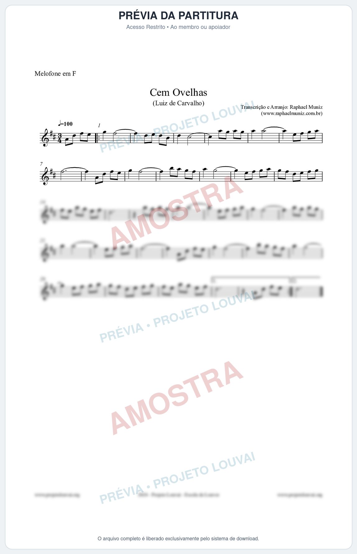 Prévia protegida da primeira página da partitura Partitura para Melofone em F - Cem Ovelhas - Luiz de Carvalho