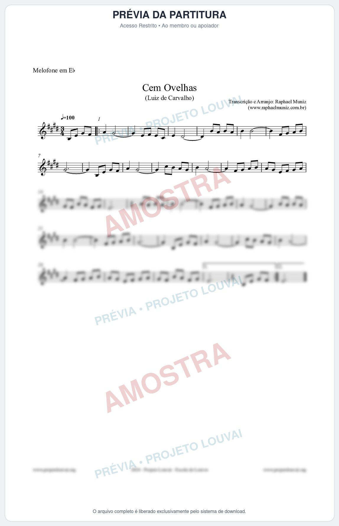 Prévia protegida da primeira página da partitura Partitura para Melofone em Eb - Cem Ovelhas - Luiz de Carvalho