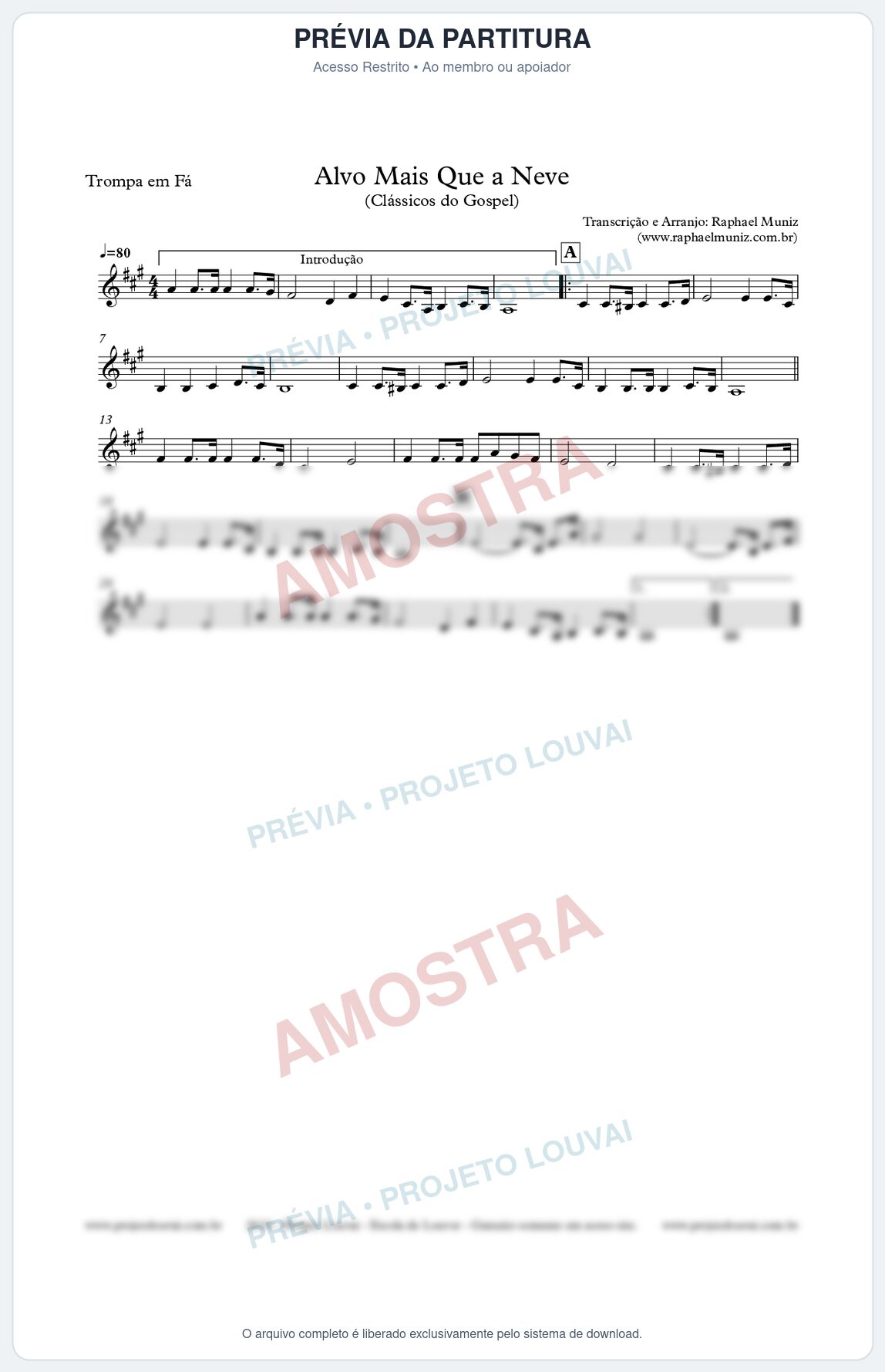 Prévia protegida da primeira página da partitura Partitura para Trompa em Fá - Alvo Mais Que a Neve - Clássicos do Gospel