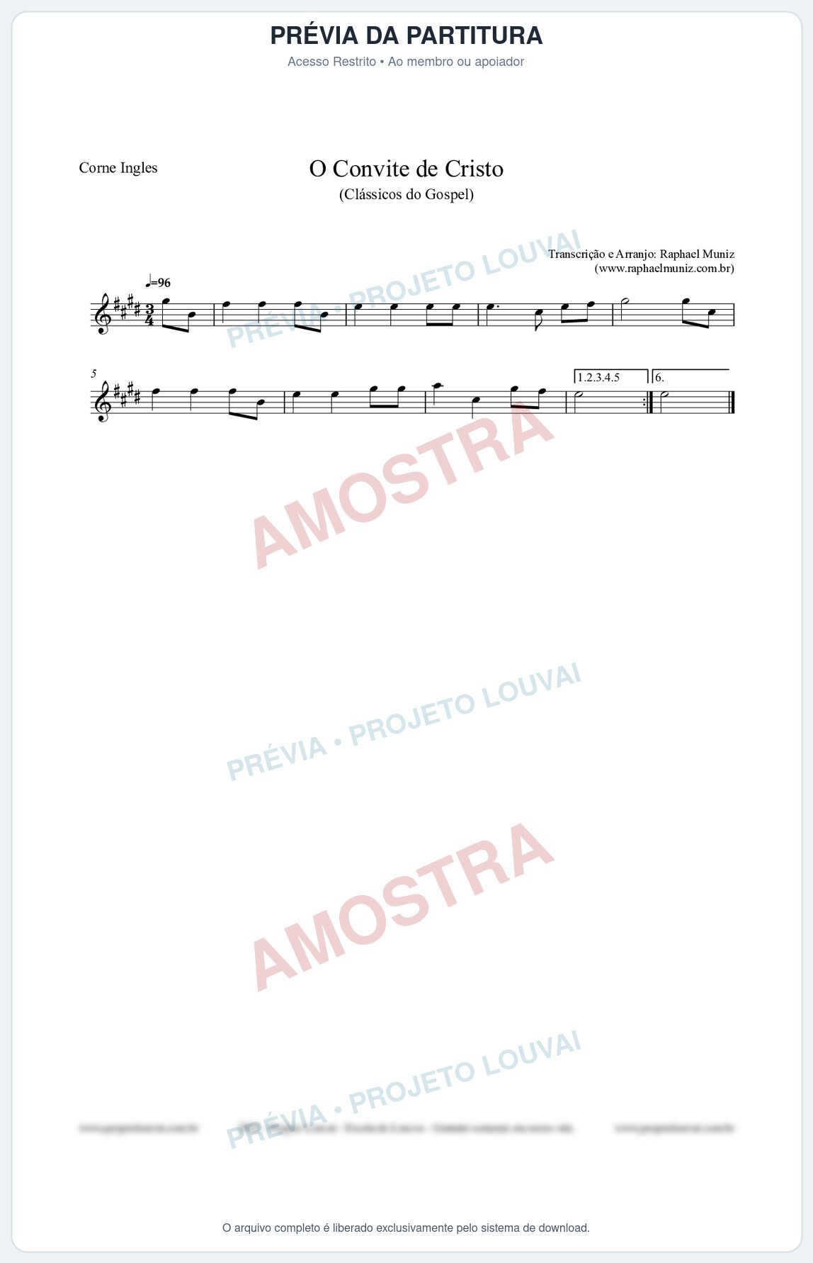 Prévia protegida da primeira página da partitura Partitura para Corne Inglês - O Convite de Cristo - Harpa Cristã nº19 - Clássicos do Gospel