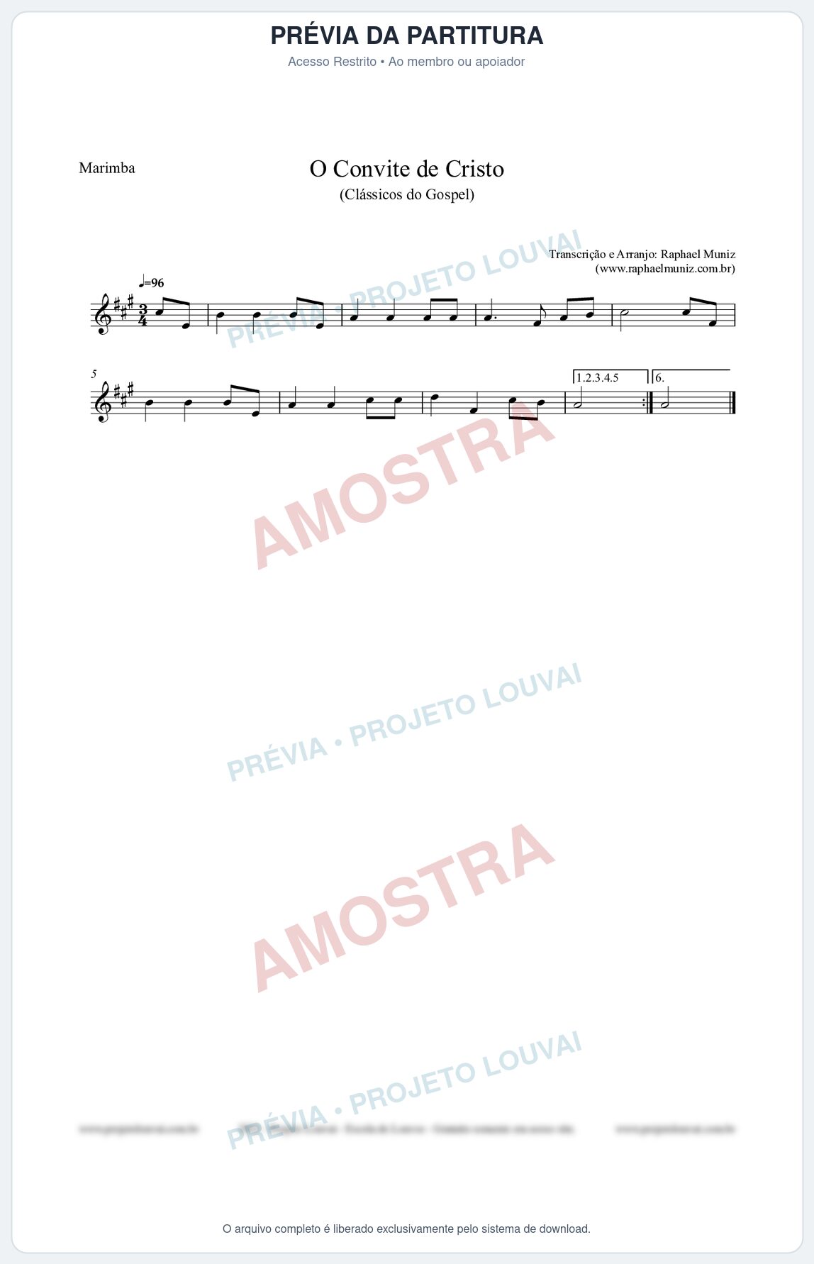 Prévia protegida da primeira página da partitura Partitura para Marimba - O Convite de Cristo - Harpa Cristã nº19 - Clássicos do Gospel