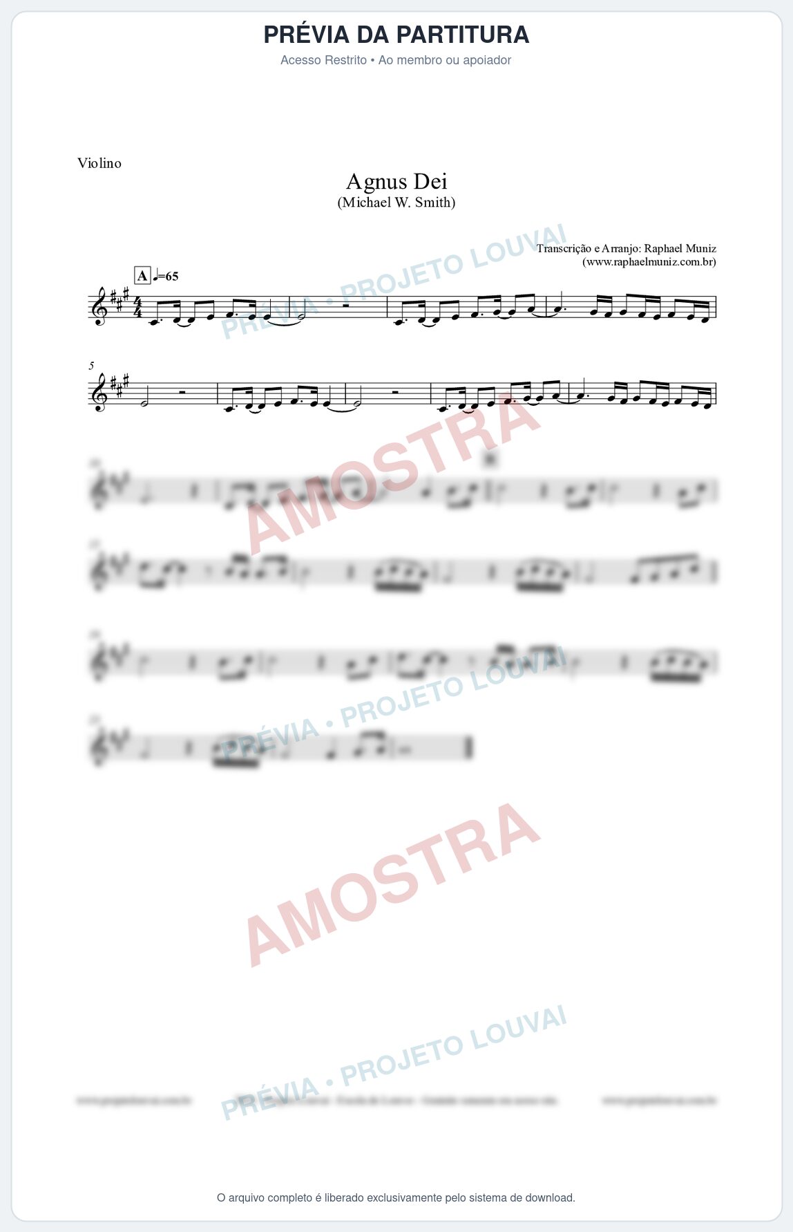 Prévia protegida da primeira página da partitura Partitura para Violino - Agnus Dei - Michael W. Smith