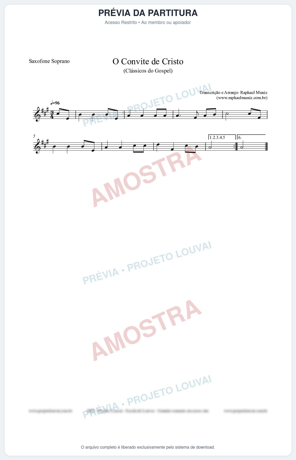 Prévia protegida da primeira página da partitura Partitura para Saxofone Soprano - O Convite de Cristo - Harpa Cristã nº19 - Clássicos do Gospel