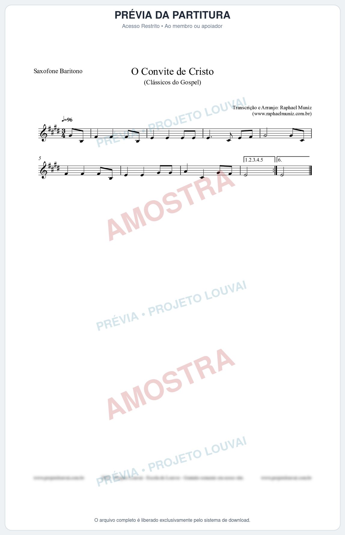 Prévia protegida da primeira página da partitura Partitura para Saxofone Barítono - O Convite de Cristo - Harpa Cristã nº19 - Clássicos do Gospel