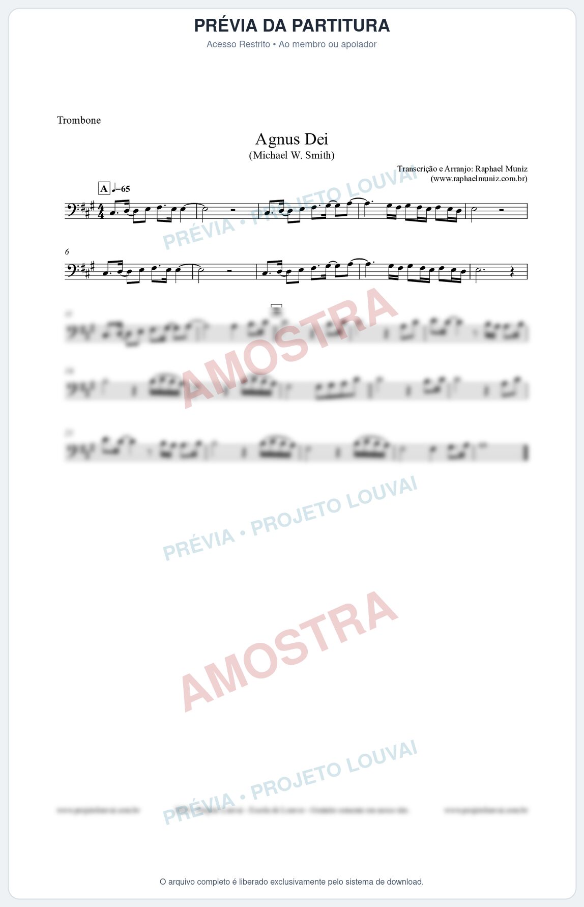 Prévia protegida da primeira página da partitura Partitura para Trombone - Agnus Dei - Michael W. Smith