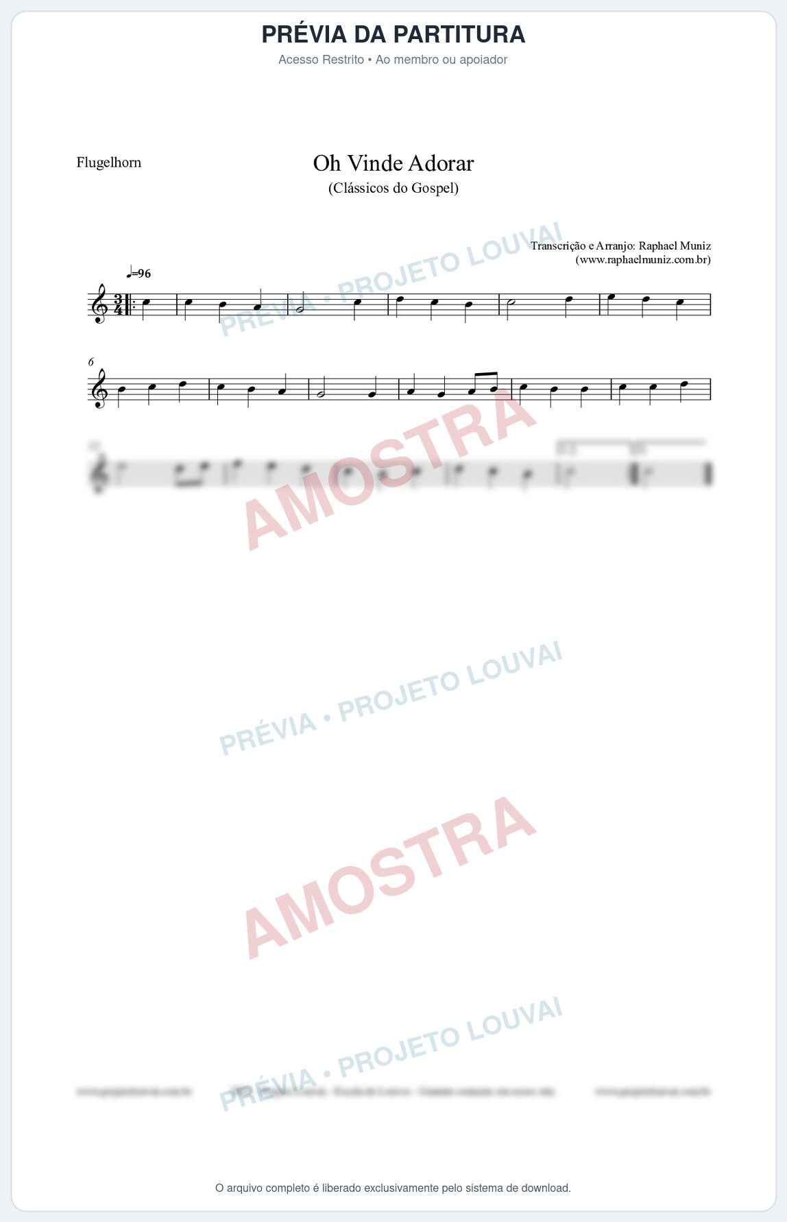 Prévia protegida da primeira página da partitura Partitura para Flugelhorn - Oh Vinde Adorar - HCC nº1 - Clássicos do Gospel