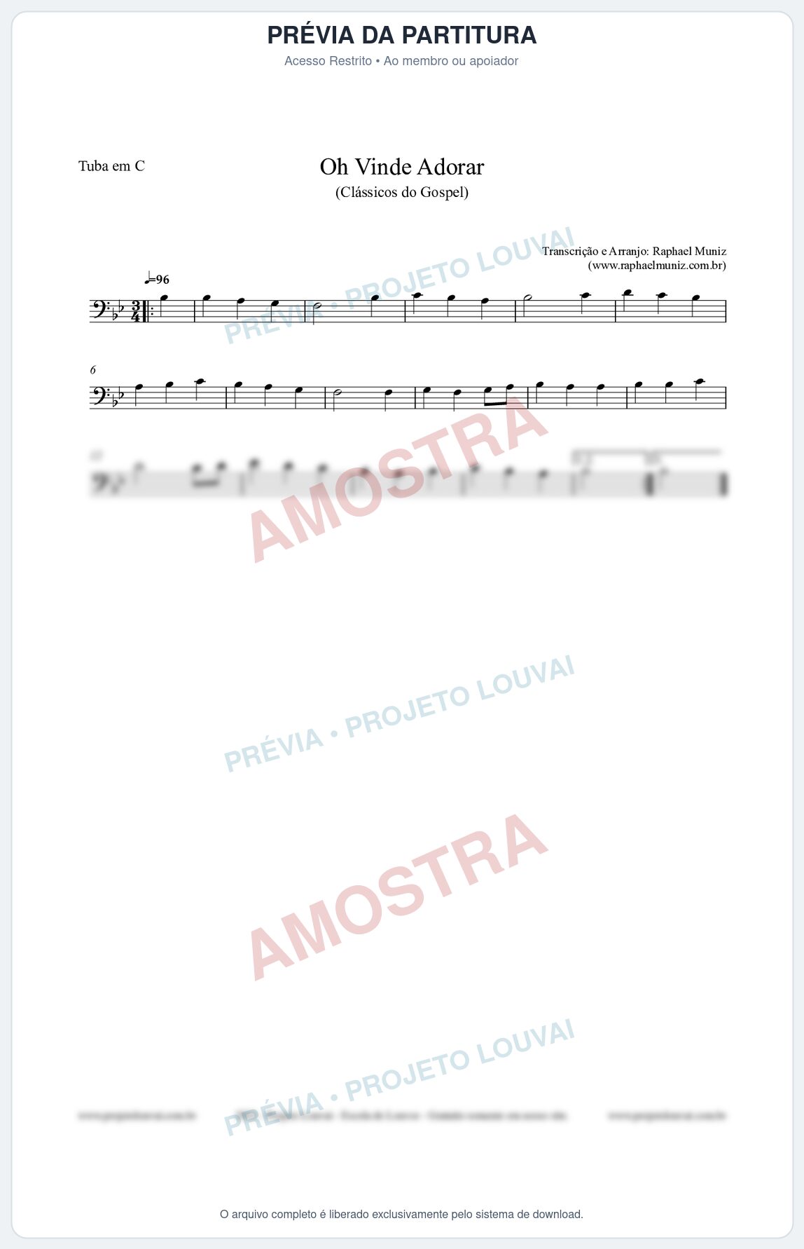 Prévia protegida da primeira página da partitura Partitura para Tuba em C - Oh Vinde Adorar - HCC nº1 - Clássicos do Gospel