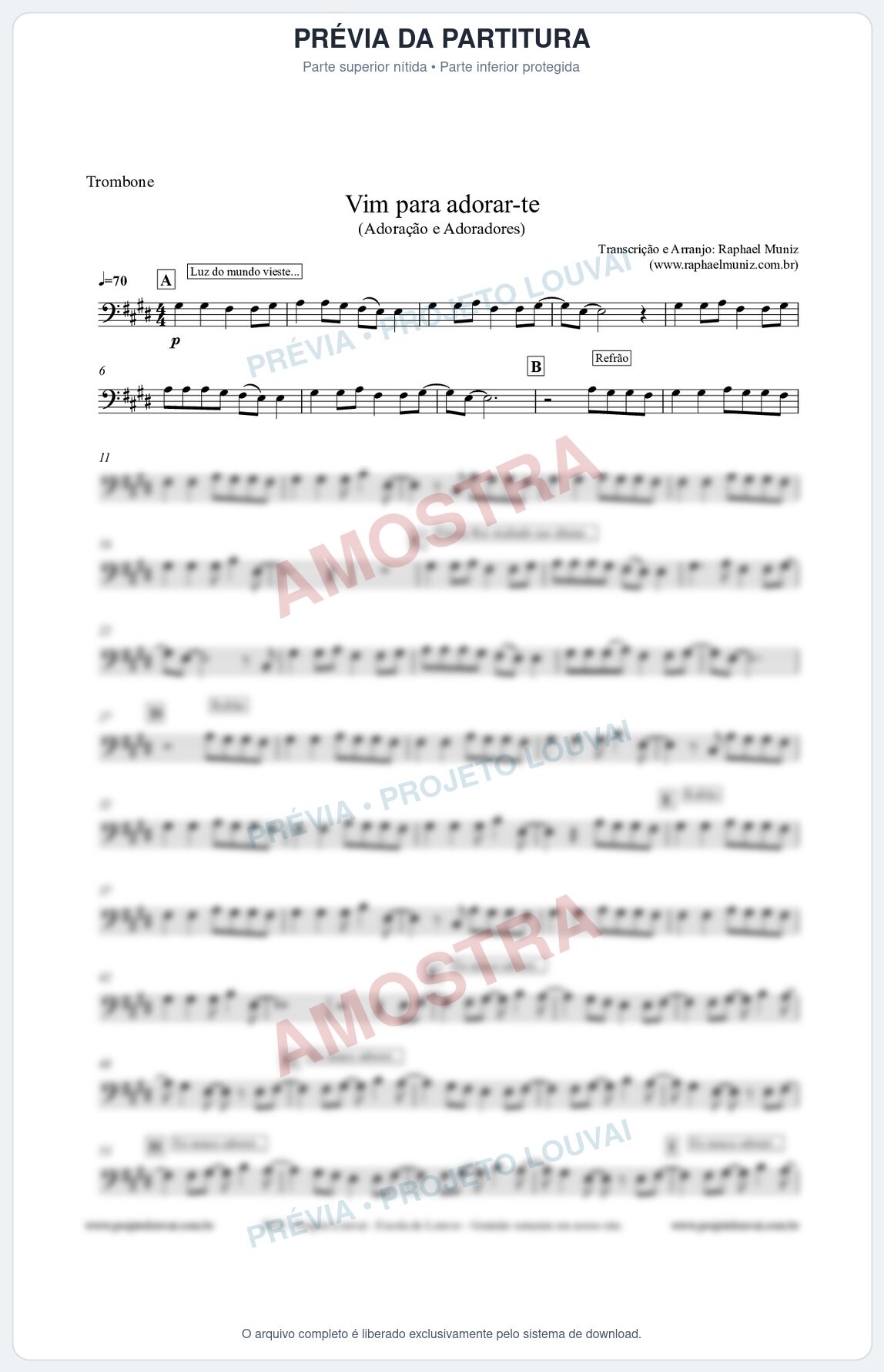 Prévia protegida da primeira página da partitura Partitura para Trombone - Vim Para Adorar-te - Adoração e Adoradores