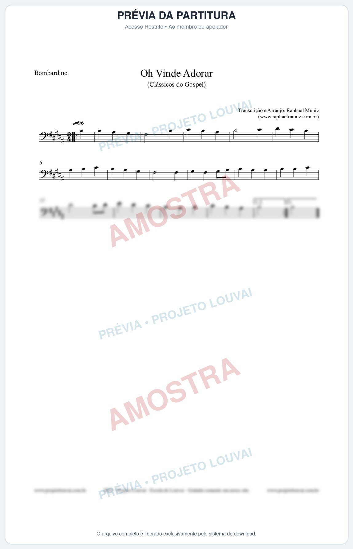 Prévia protegida da primeira página da partitura Partitura para Bombardino - Oh Vinde Adorar - HCC nº1 - Clássicos do Gospel