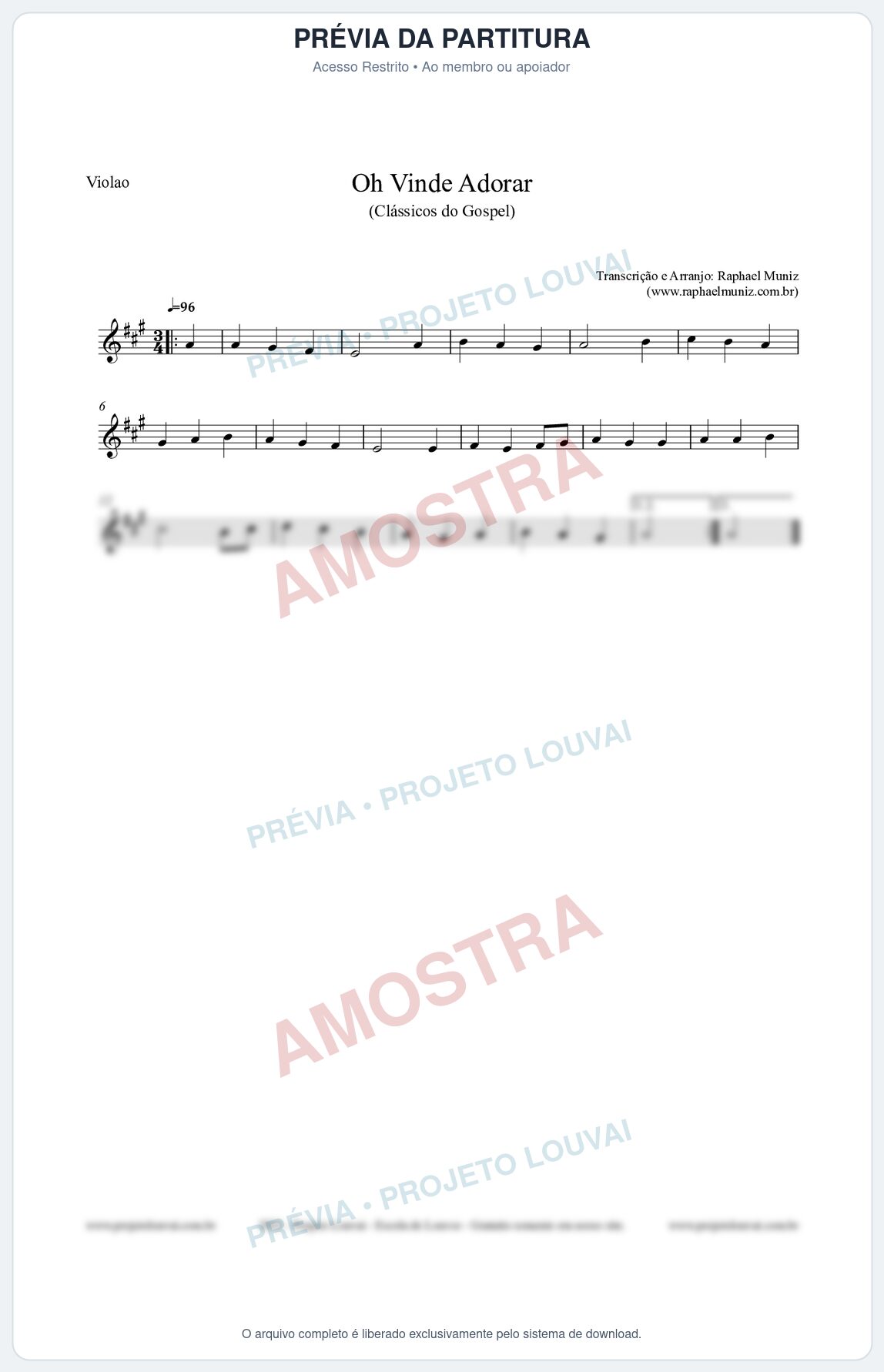 Prévia protegida da primeira página da partitura Partitura para Violão - Oh Vinde Adorar - HCC nº1 - Clássicos do Gospel