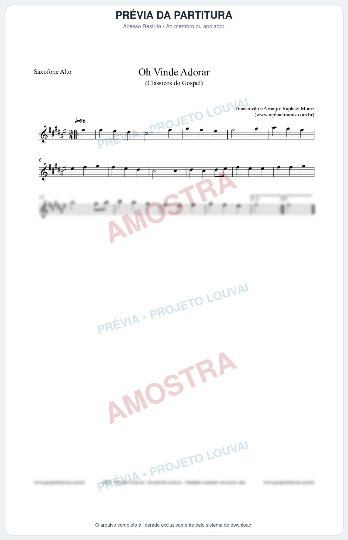 Prévia protegida da primeira página da partitura Partitura para Saxofone Alto - Oh Vinde Adorar - HCC nº1 - Clássicos do Gospel