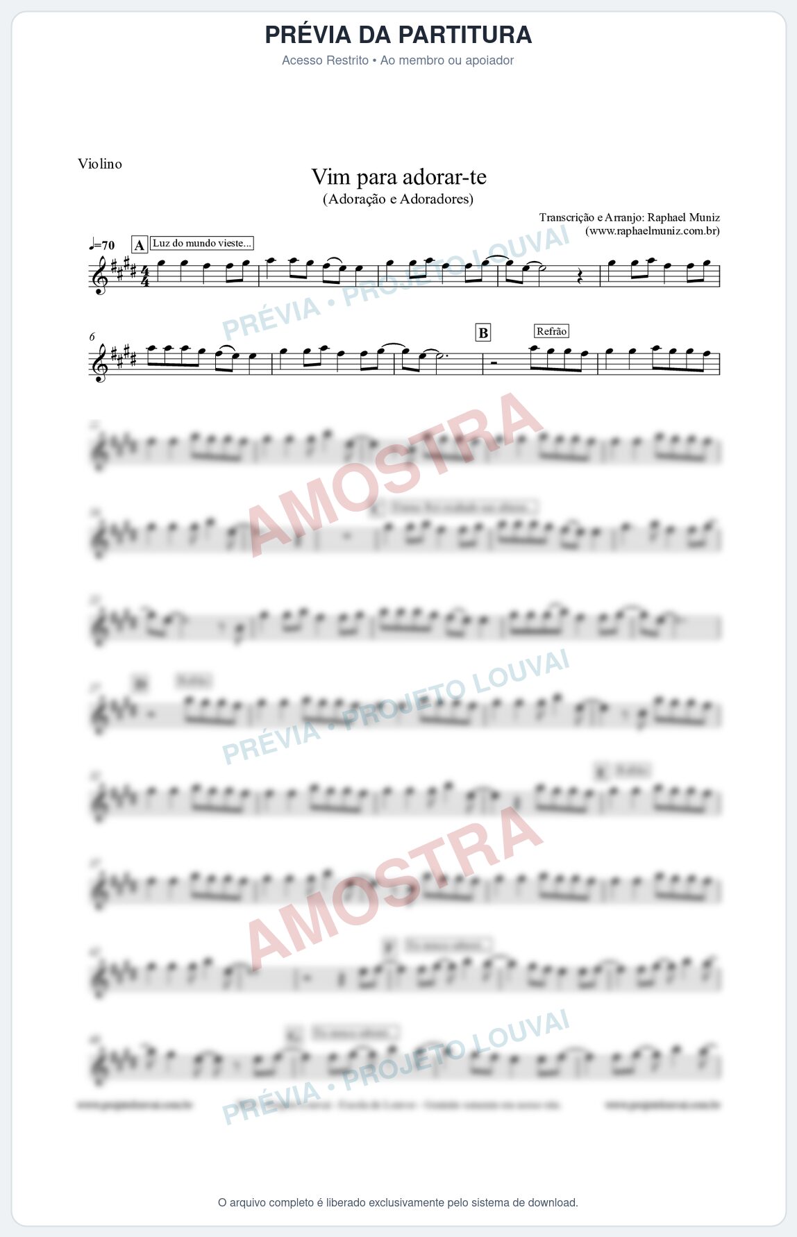 Prévia protegida da primeira página da partitura Partitura para Violino - Vim Para Adorar-te (Versão 2) - Adoração e Adoradores