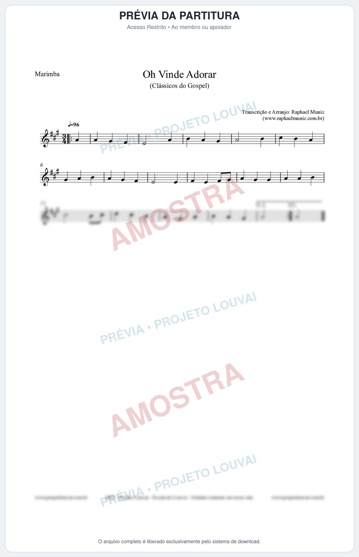 Prévia protegida da primeira página da partitura Partitura para Marimba - Oh Vinde Adorar - HCC nº1 - Clássicos do Gospel
