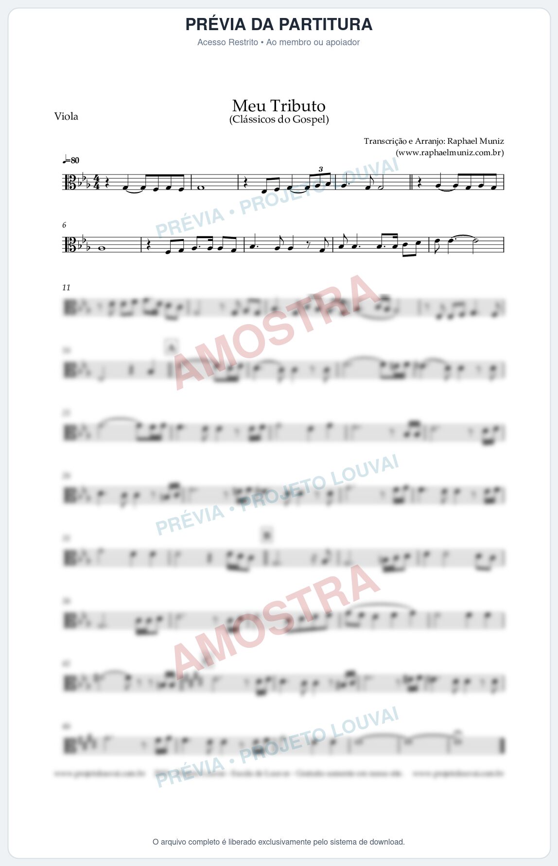 Prévia protegida da primeira página da partitura Partitura para Viola - Meu Tributo - Clássicos do Gospel