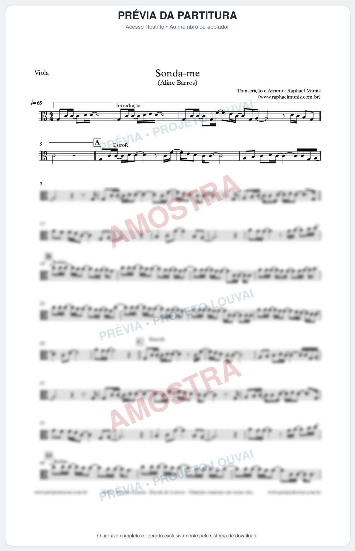 Prévia protegida da primeira página da partitura Partitura para Viola - Sonda-me - Aline Barros