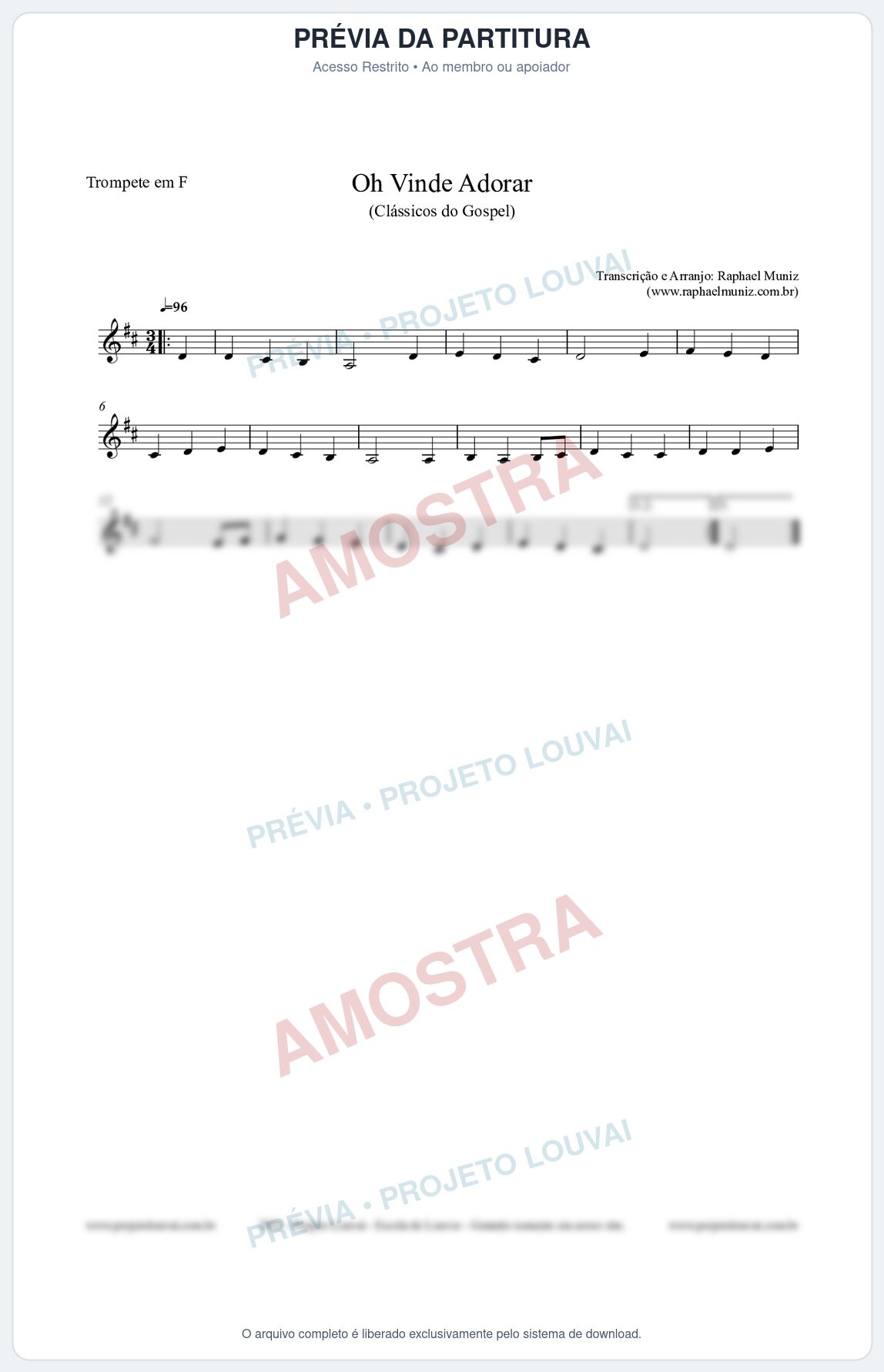 Prévia protegida da primeira página da partitura Partitura para Trompete em F - Oh Vinde Adorar - HCC nº1 - Clássicos do Gospel