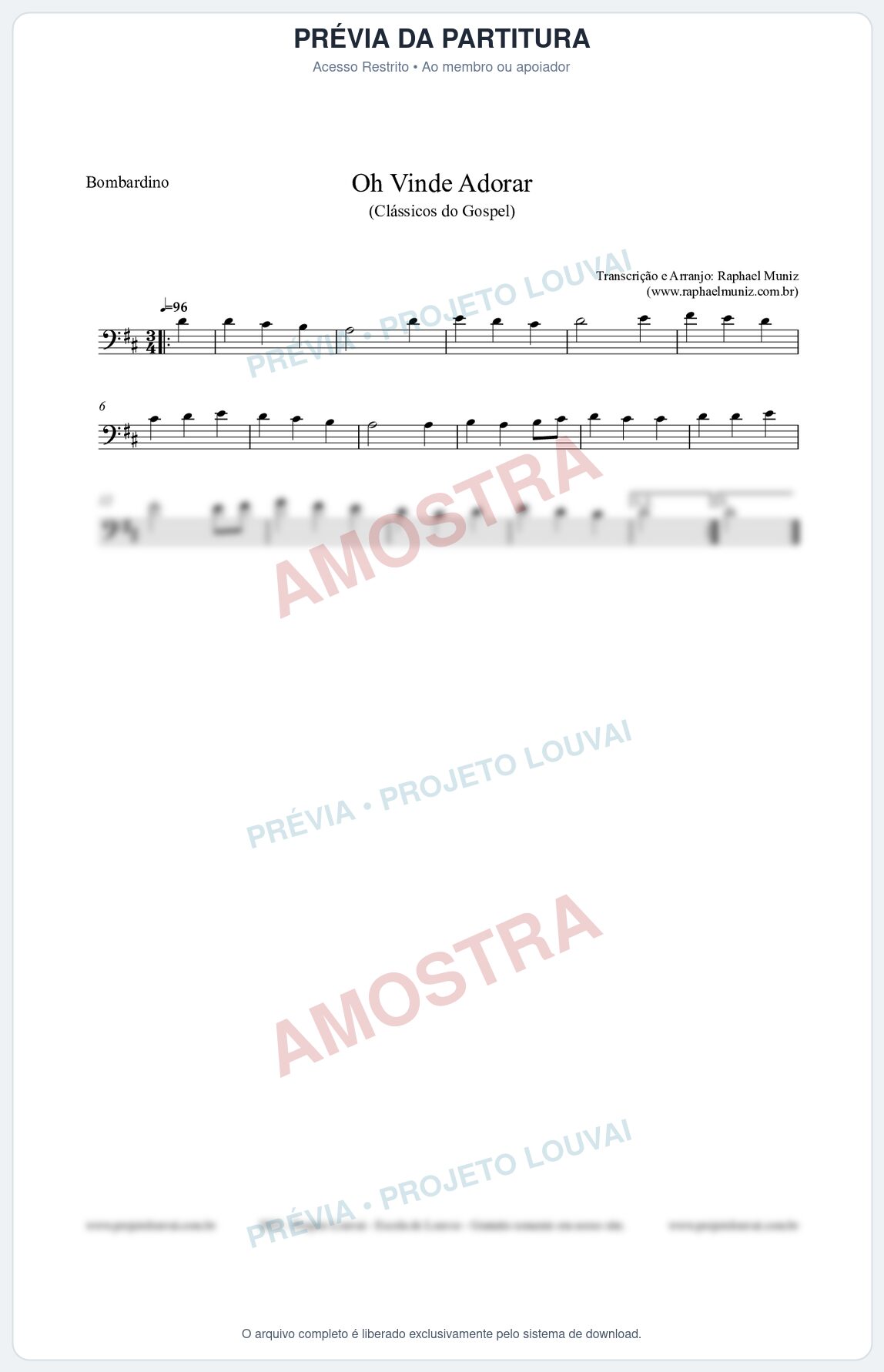 Prévia protegida da primeira página da partitura Partitura para Bombardino - Oh Vinde Adorar - HCC nº1 - Clássicos do Gospel
