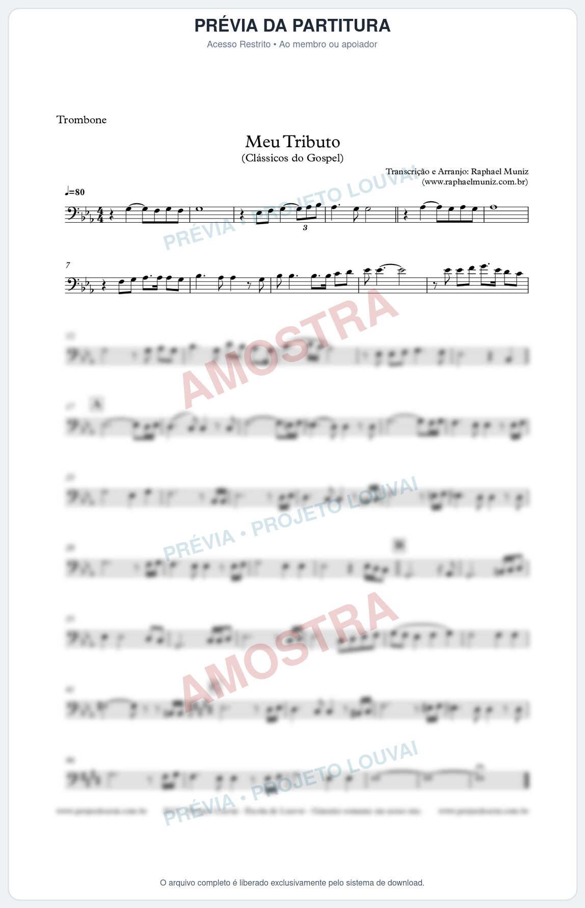 Prévia protegida da primeira página da partitura Partitura para Trombone - Meu Tributo - Clássicos do Gospel