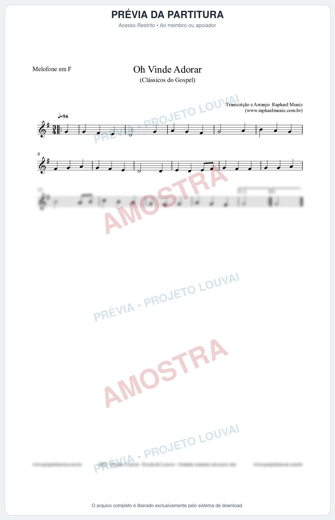 Prévia protegida da primeira página da partitura Partitura para Melofone em F - Oh Vinde Adorar - HCC nº1 - Clássicos do Gospel