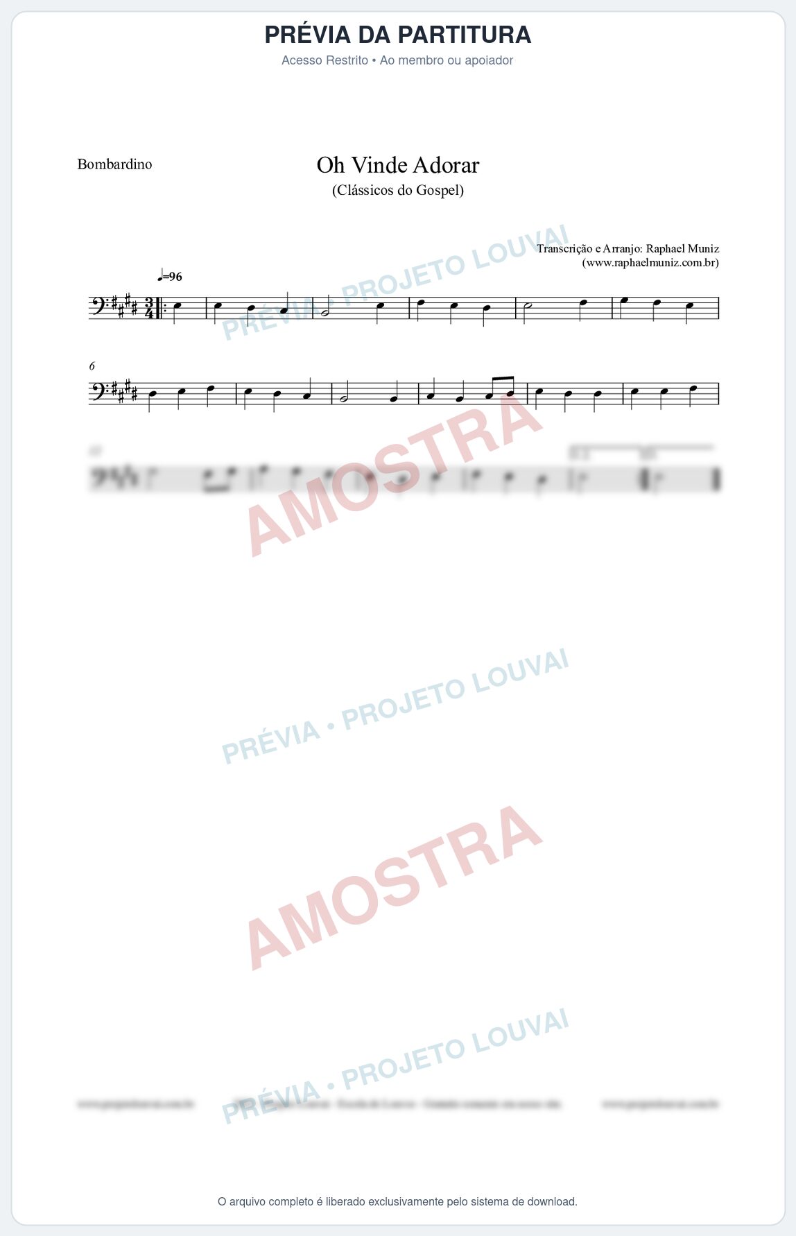 Prévia protegida da primeira página da partitura Partitura para Bombardino - Oh Vinde Adorar - HCC nº1 - Clássicos do Gospel