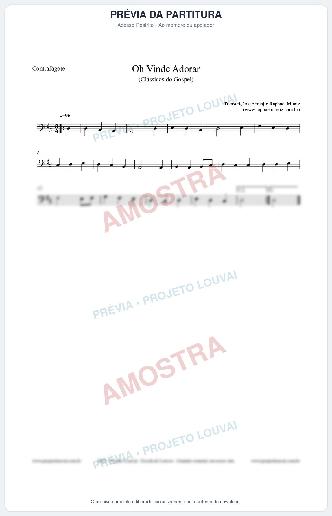 Prévia protegida da primeira página da partitura Partitura para Contrafagote - Oh Vinde Adorar - HCC nº1 - Clássicos do Gospel