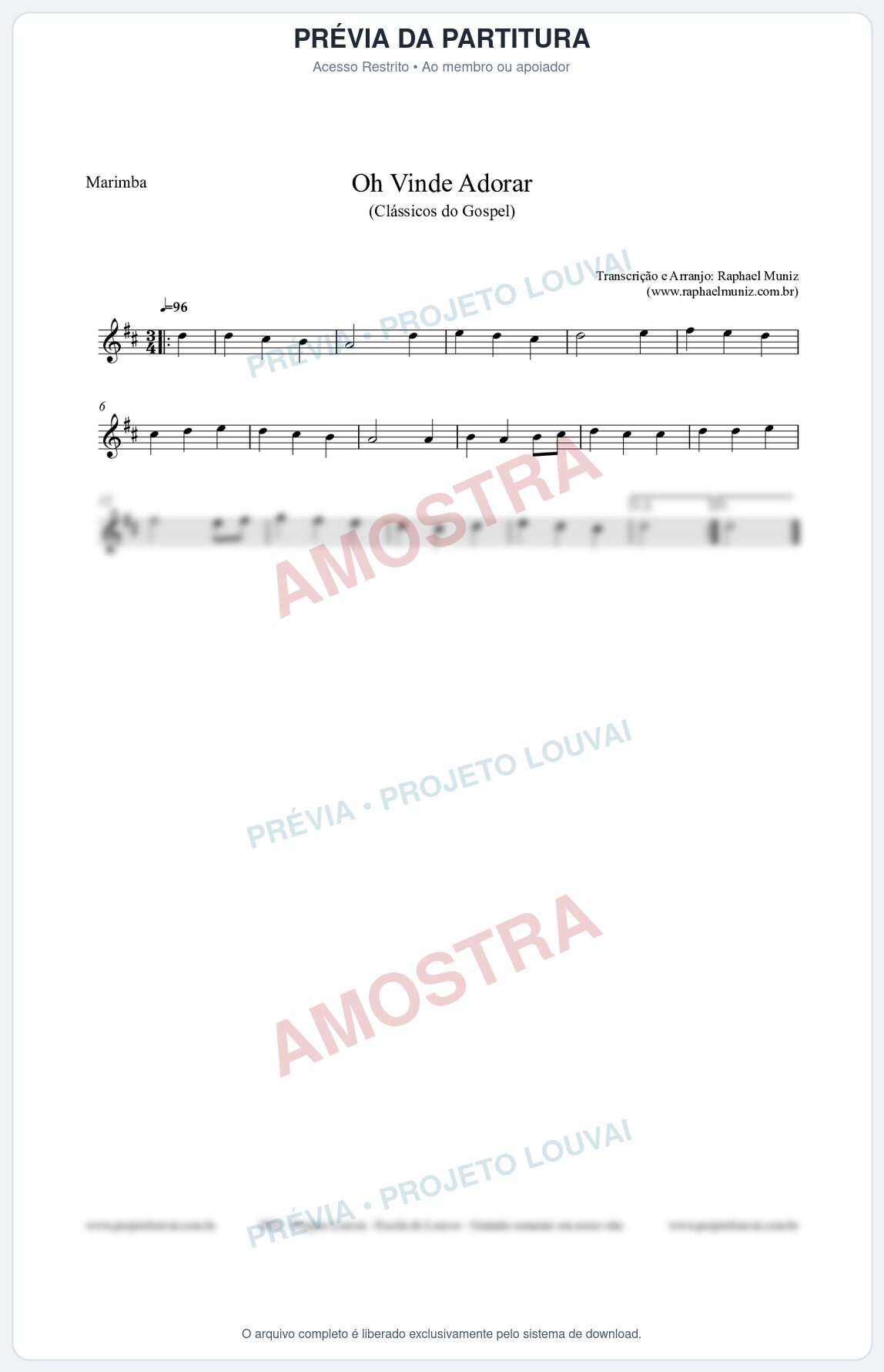 Prévia protegida da primeira página da partitura Partitura para Marimba - Oh Vinde Adorar - HCC nº1 - Clássicos do Gospel