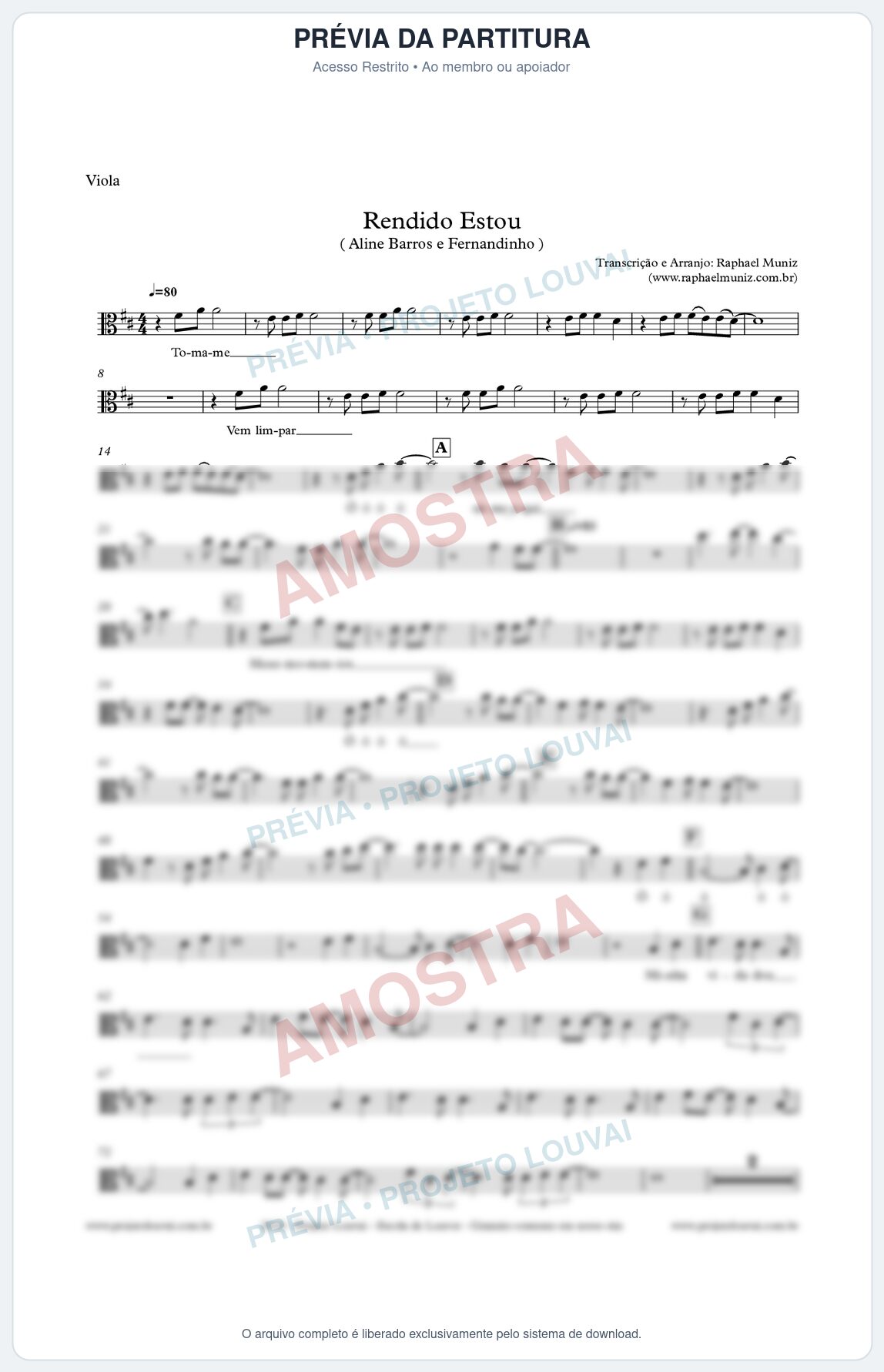 Prévia protegida da primeira página da partitura Partitura para Viola - Rendido Estou - Aline Barros e Fernandinho